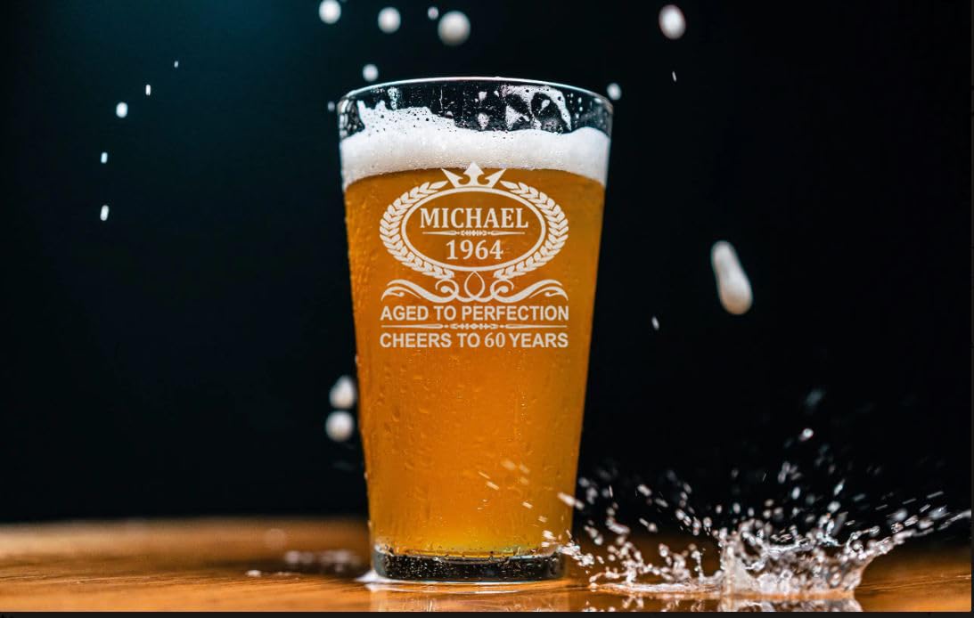 CARVELITA Personalized Beer Pint Glass - Custom Engraved 16 oz Birthday Glass for Him, Her, Dad, or Friends - Unique Beer Lover Gift - Dishwasher Safe, Made in USA