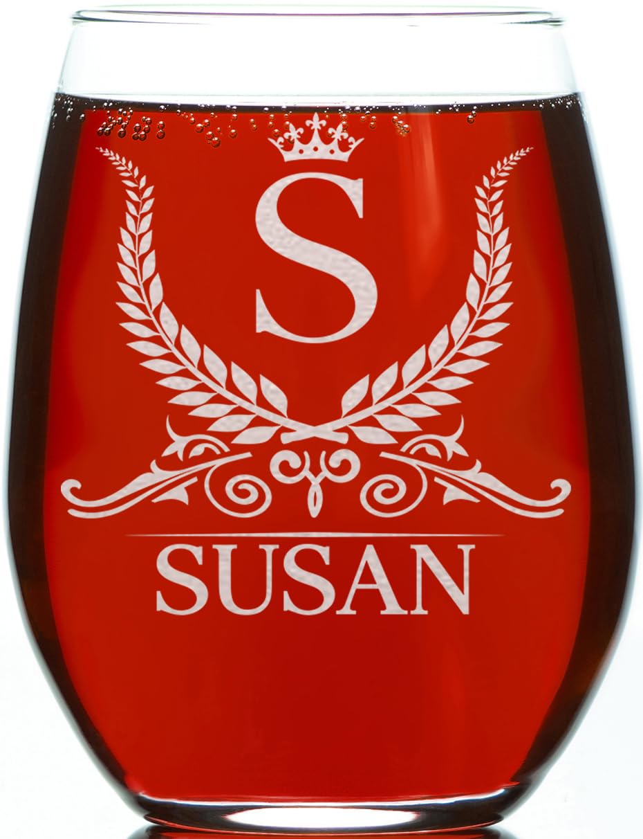 Personalized Monogram Stemless 15oz Wine Glass, Custom Engraved, Perfect Gift for Her Birthday, Christmas, Bridal Party, Bride, Bridesmaid
