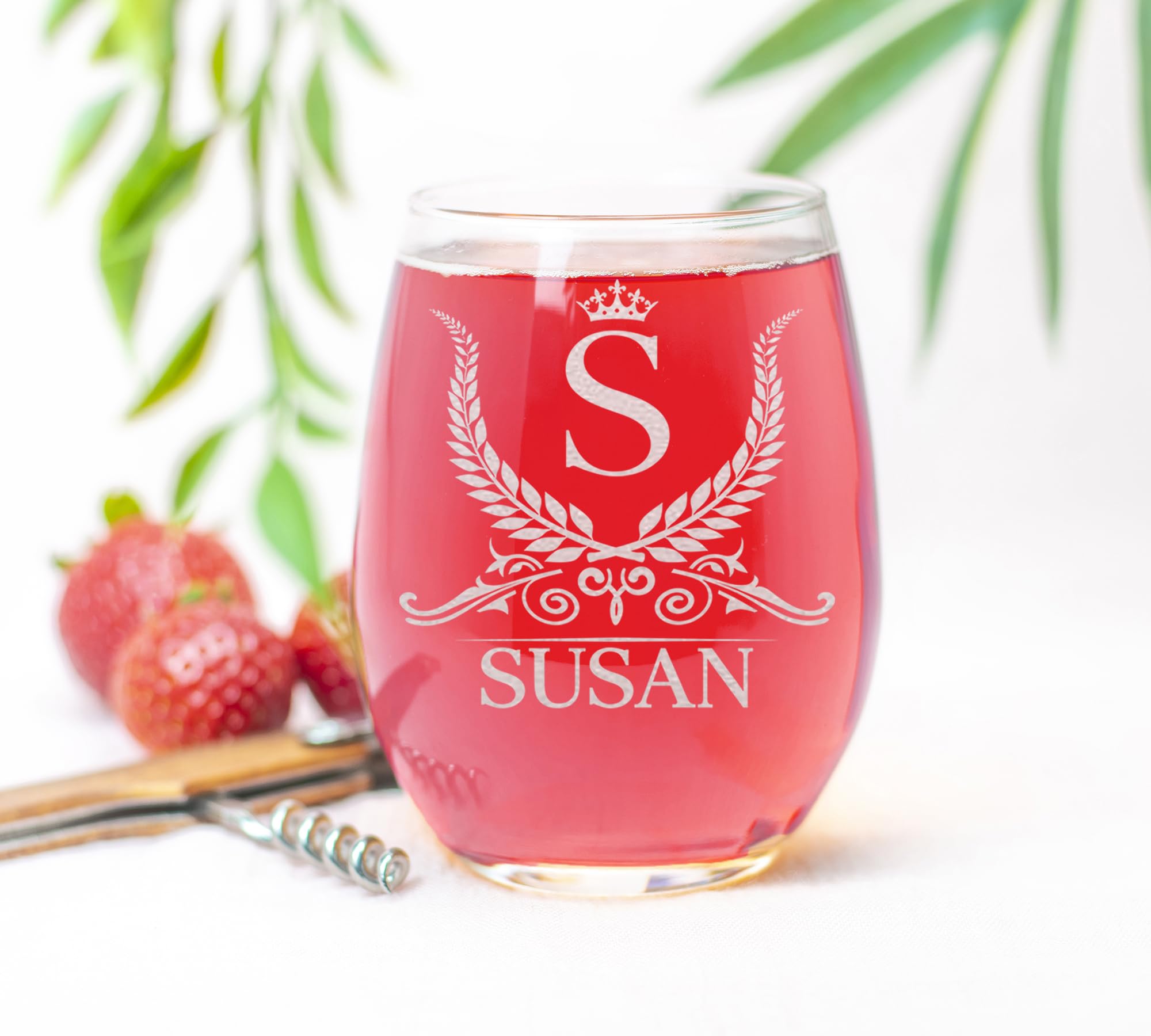 Personalized Monogram Stemless 15oz Wine Glass, Custom Engraved, Perfect Gift for Her Birthday, Christmas, Bridal Party, Bride, Bridesmaid