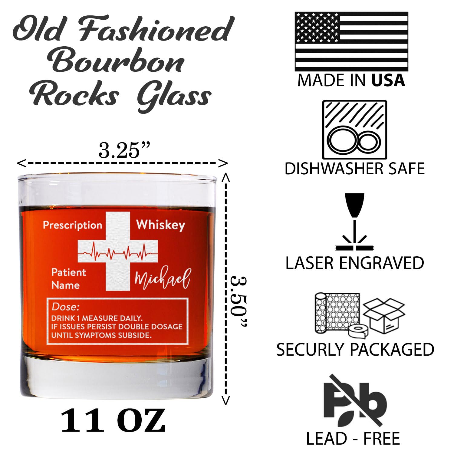 CARVELITA Custom Prescription Whiskey Glass Engraved, Personalized Bourbon Glass Gift for Dad, Groomsmen, Father's Day, Wedding, Christmas, Unique Cocktail Glass for Men, Best Man