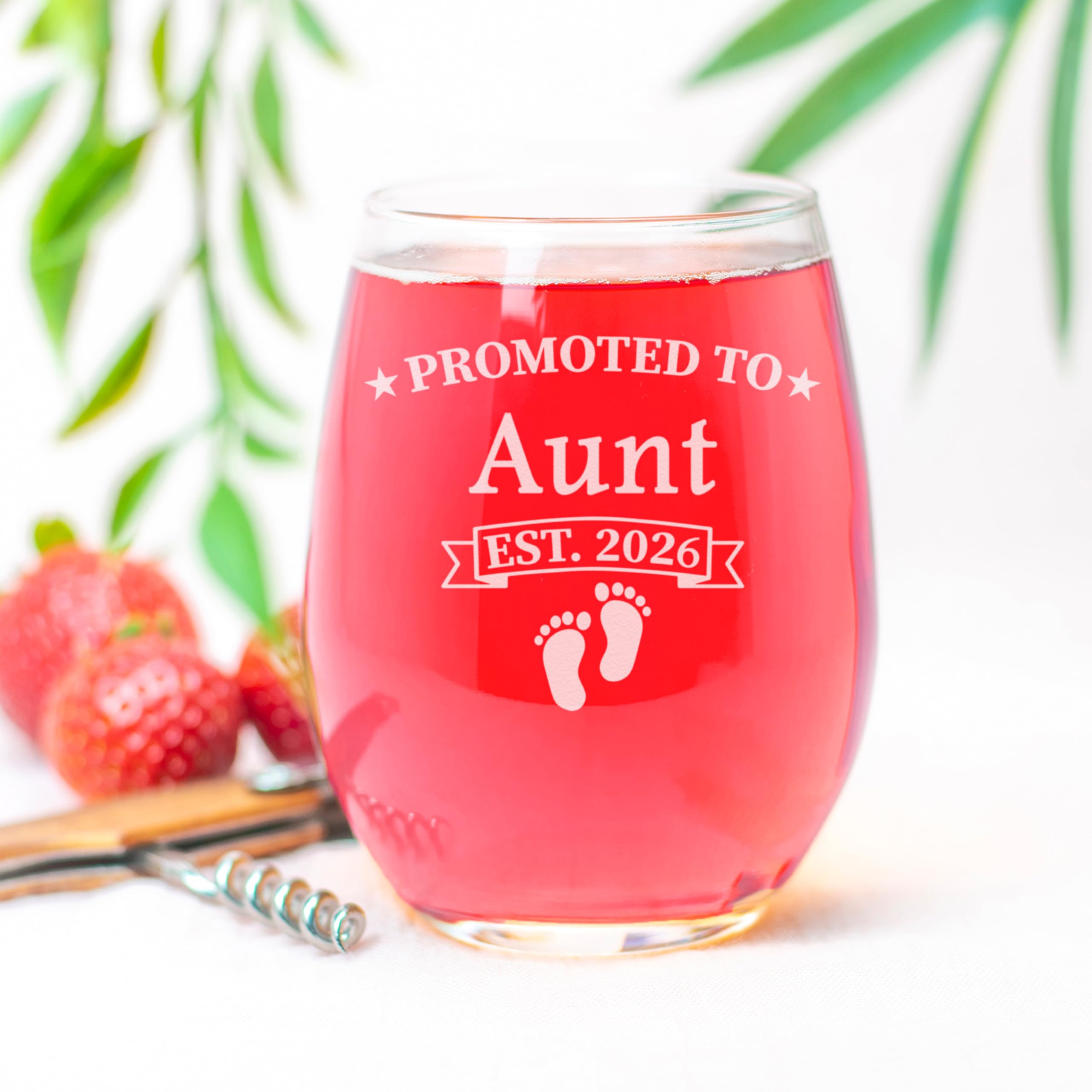 CARVELITA Promoted To Aunt Est 2026, 15oz Stemless Wine Glass, Aunt Pregnancy Announcement, New Auntie's,  Auntie Gift from Niece, Nephew, Ideal Gift for Soon to Be