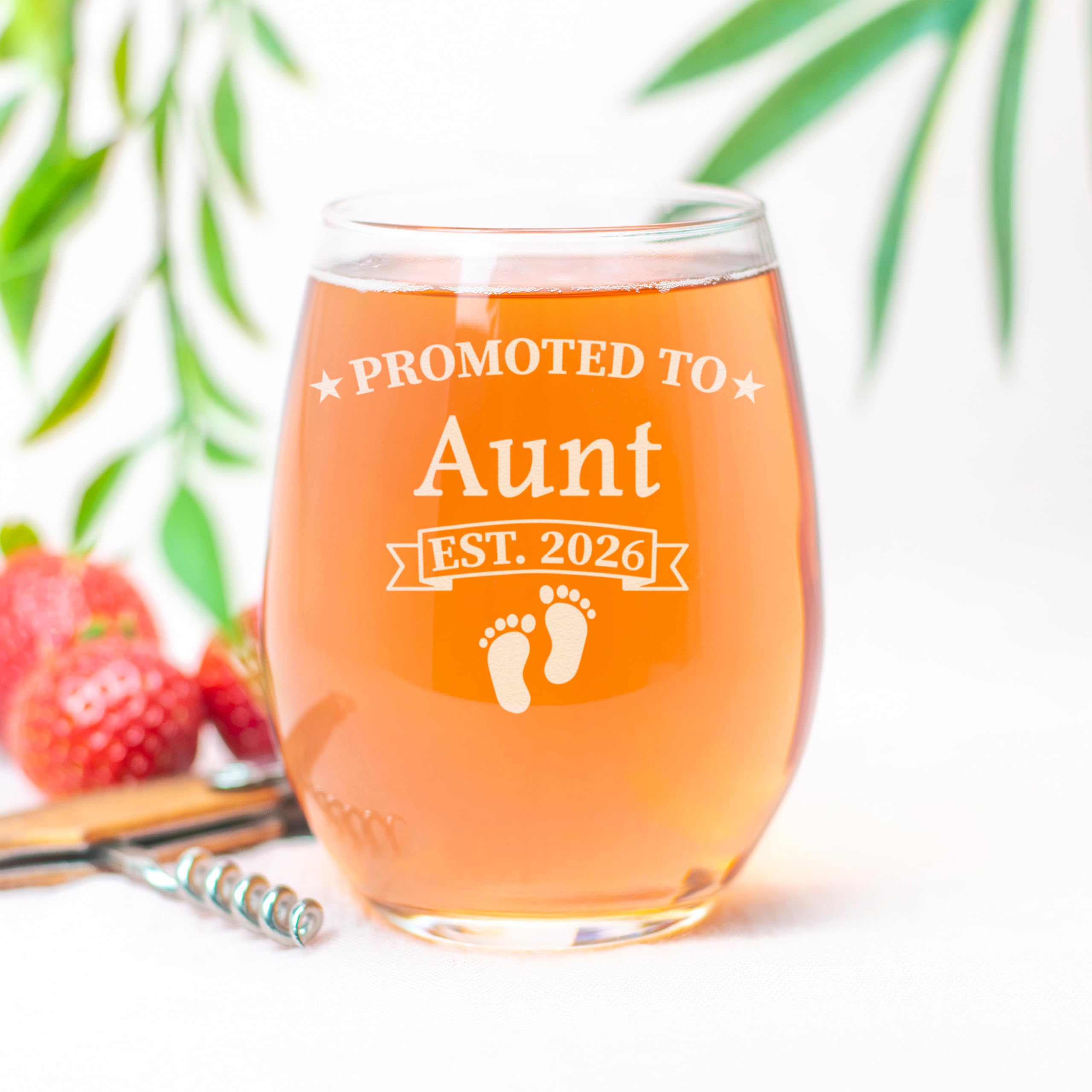 CARVELITA Promoted To Aunt Est 2026, 15oz Stemless Wine Glass, Aunt Pregnancy Announcement, New Auntie's,  Auntie Gift from Niece, Nephew, Ideal Gift for Soon to Be