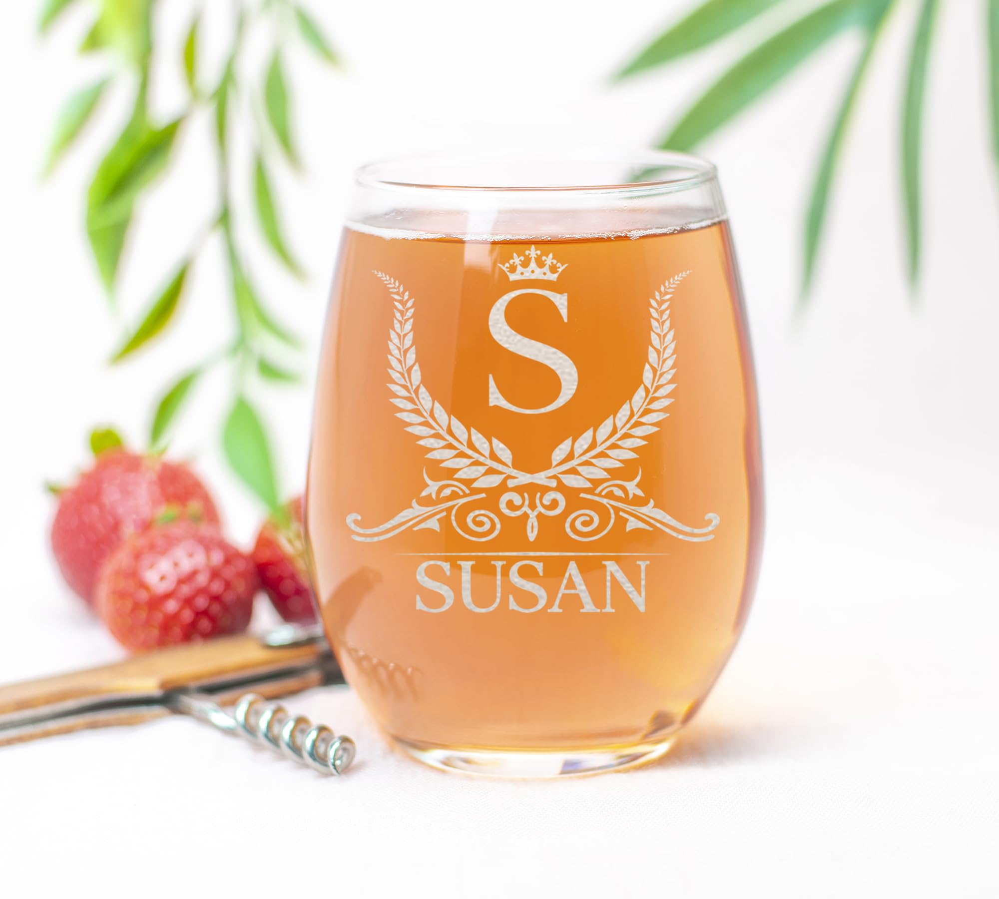 Personalized Monogram Stemless 15oz Wine Glass, Custom Engraved, Perfect Gift for Her Birthday, Christmas, Bridal Party, Bride, Bridesmaid