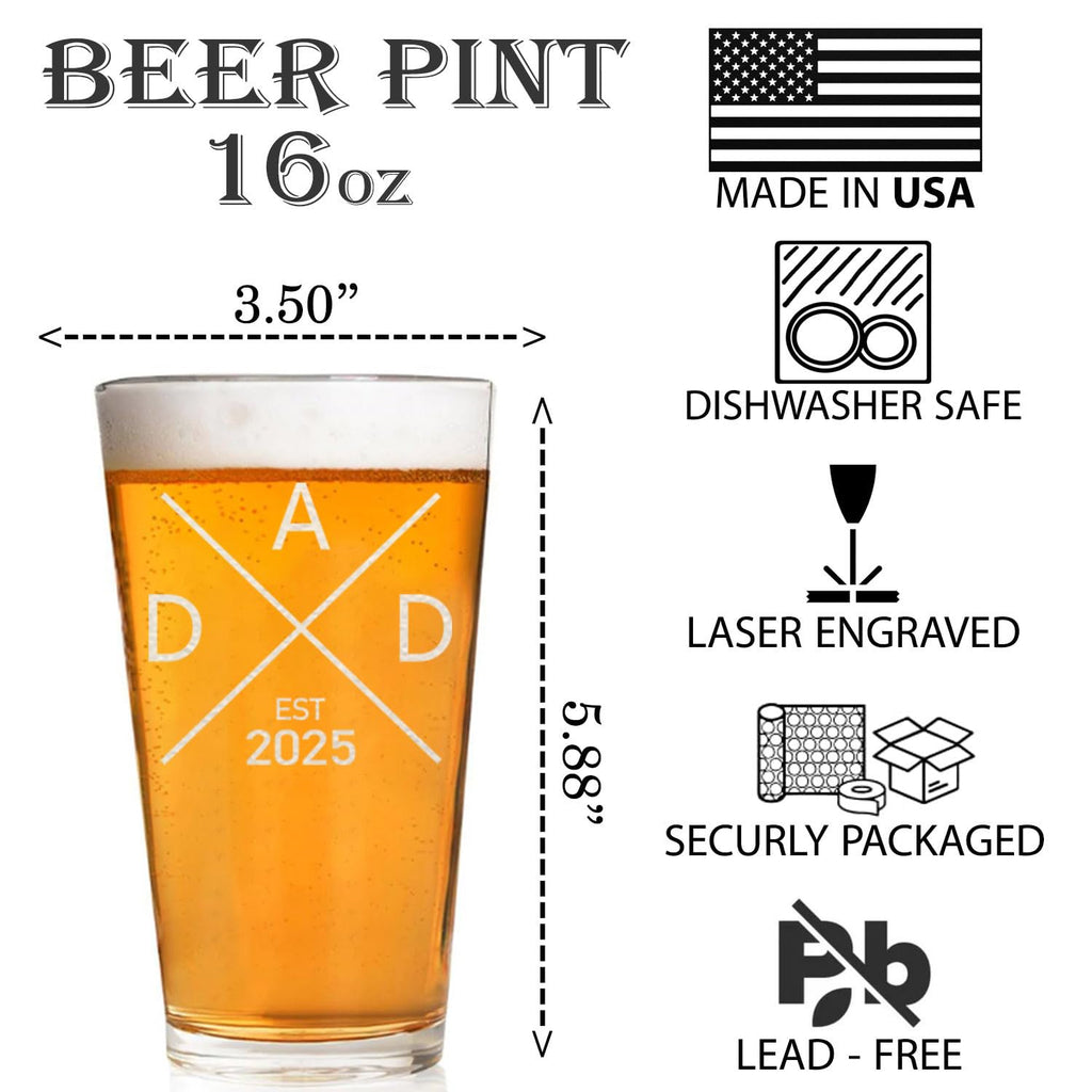 CARVELITA Dad Est 2025 Beer Glass - Pregnancy Announcements For Family - 16oz Beer Pint For Expecting Father - Dad To Be Gifts - Funny New Daddy Gift - First Gifts For Daddy
