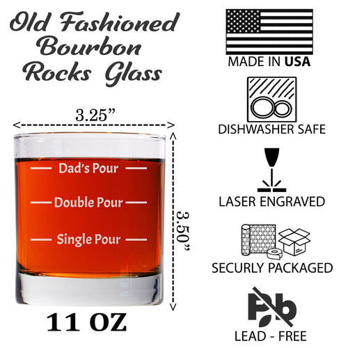 CARVELITA Custom 11oz Whiskey Glass, Engraved Old Fashion Personalized Rack Glass, Pour Line Gift Idea, Personalized For Dad, Single Pour, Double Pour, For Christmas, Father's Day, Him, Funny Gift