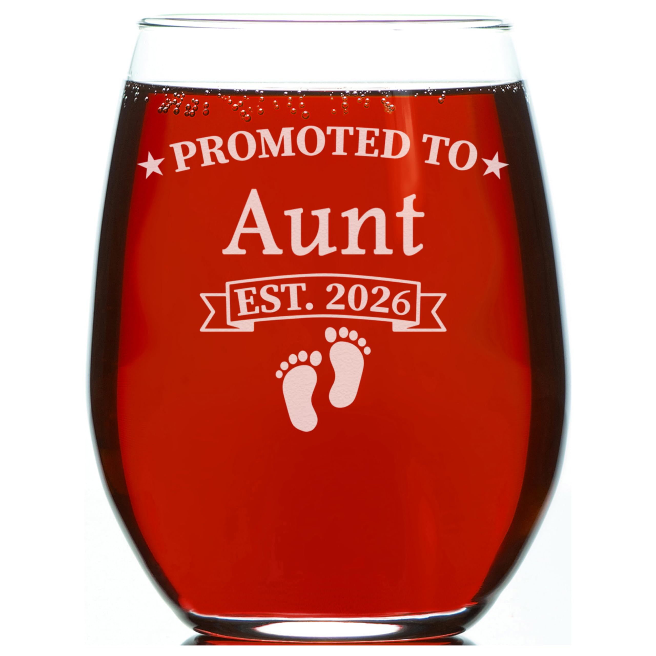 CARVELITA Promoted To Aunt Est 2026, 15oz Stemless Wine Glass, Aunt Pregnancy Announcement, New Auntie's,  Auntie Gift from Niece, Nephew, Ideal Gift for Soon to Be