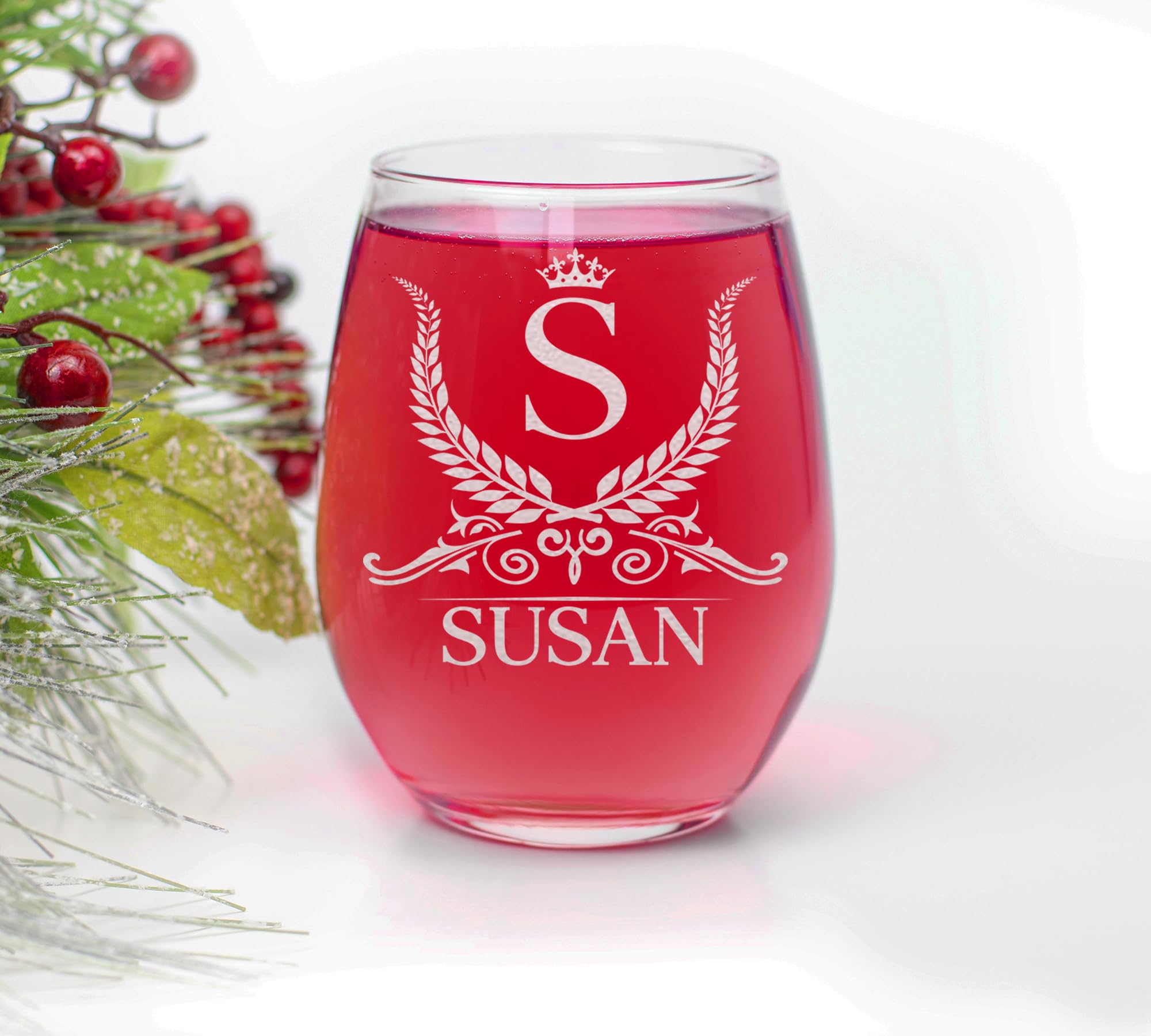 Personalized Monogram Stemless 15oz Wine Glass, Custom Engraved, Perfect Gift for Her Birthday, Christmas, Bridal Party, Bride, Bridesmaid