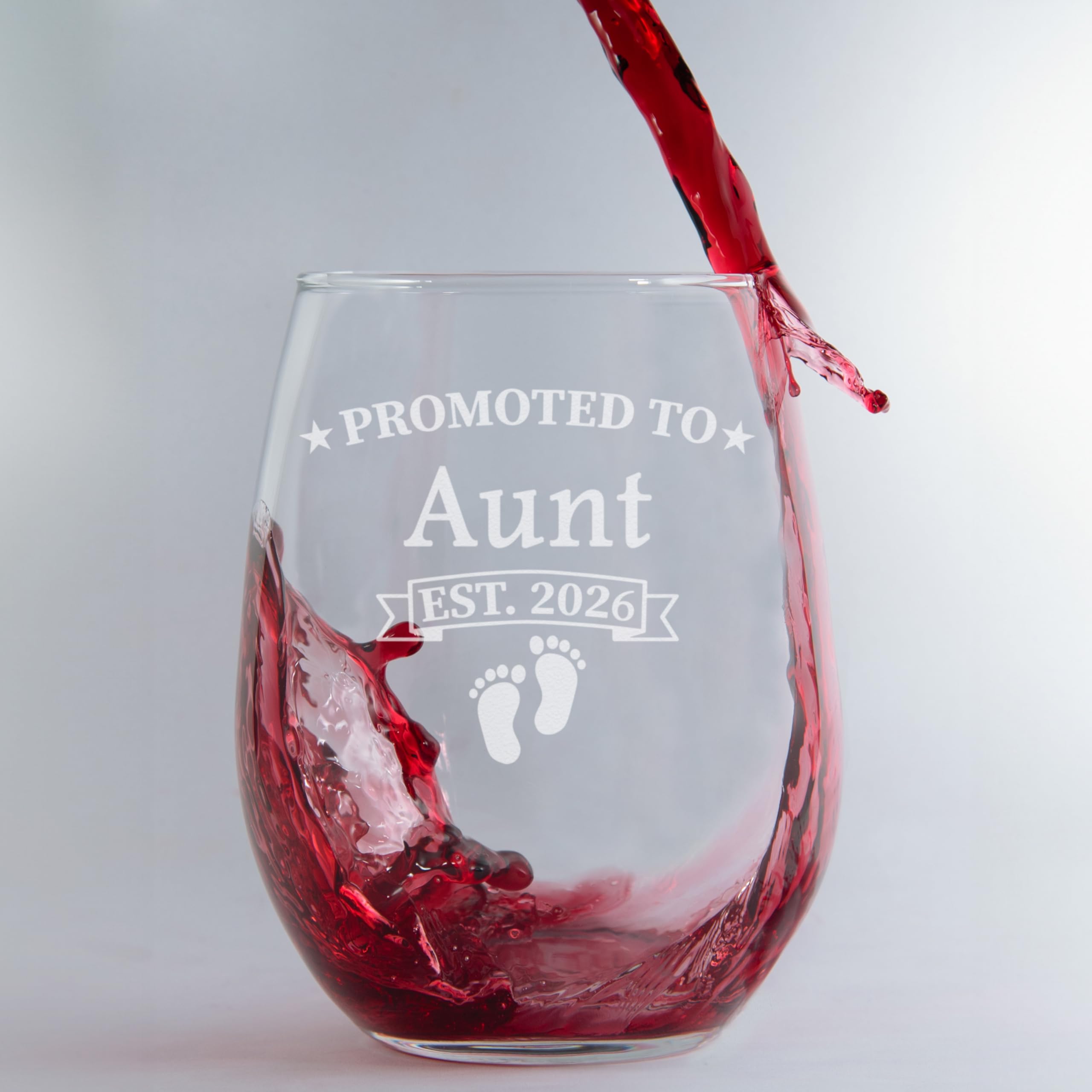 CARVELITA Promoted To Aunt Est 2026, 15oz Stemless Wine Glass, Aunt Pregnancy Announcement, New Auntie's,  Auntie Gift from Niece, Nephew, Ideal Gift for Soon to Be