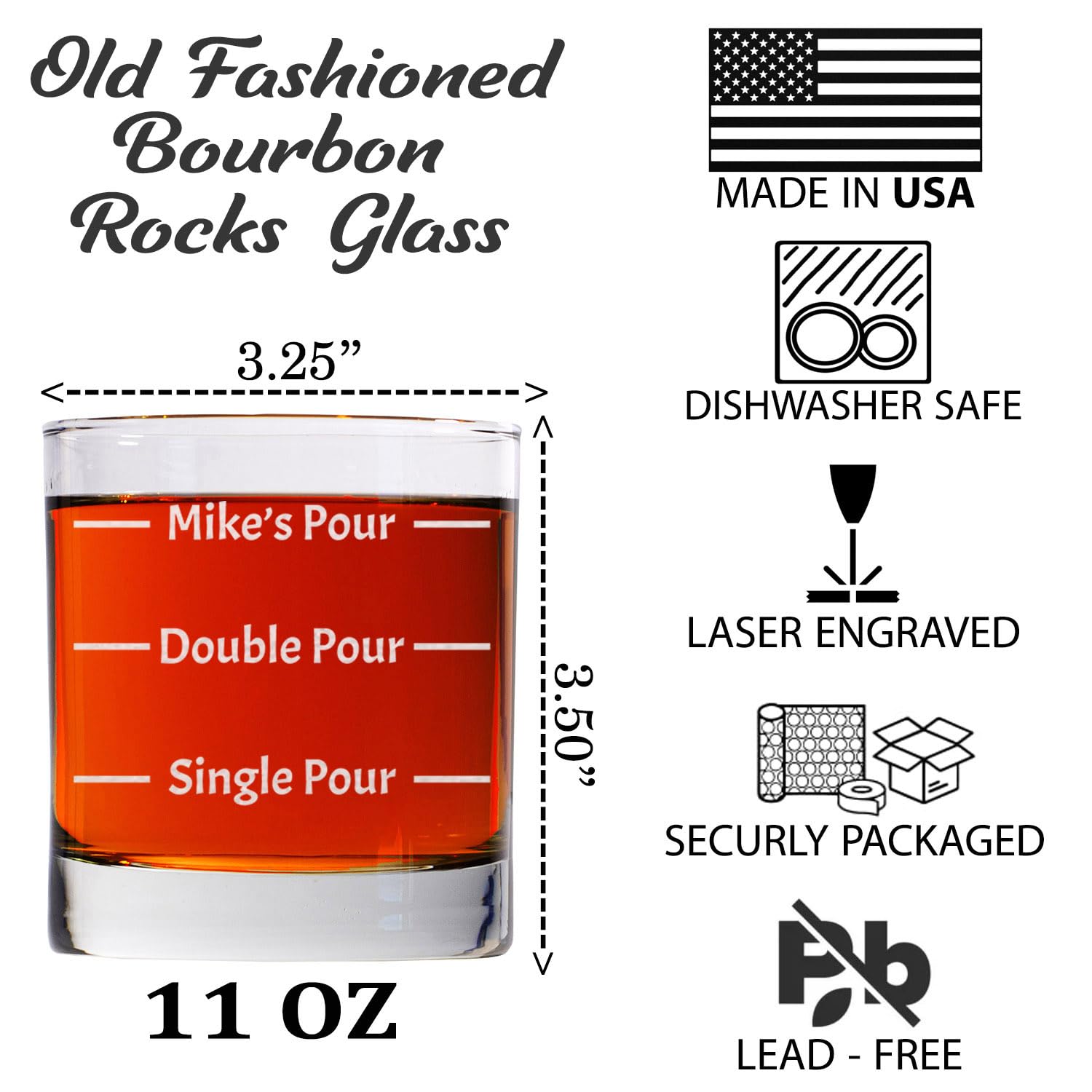 CARVELITA Custom 11oz Whiskey Glass, Engraved Old Fashion Personalized Rack Glass, Pour Line Gift Idea, Personalized For Him, Single Pour, Double Pour, For Christmas, Father's Day, Birthday