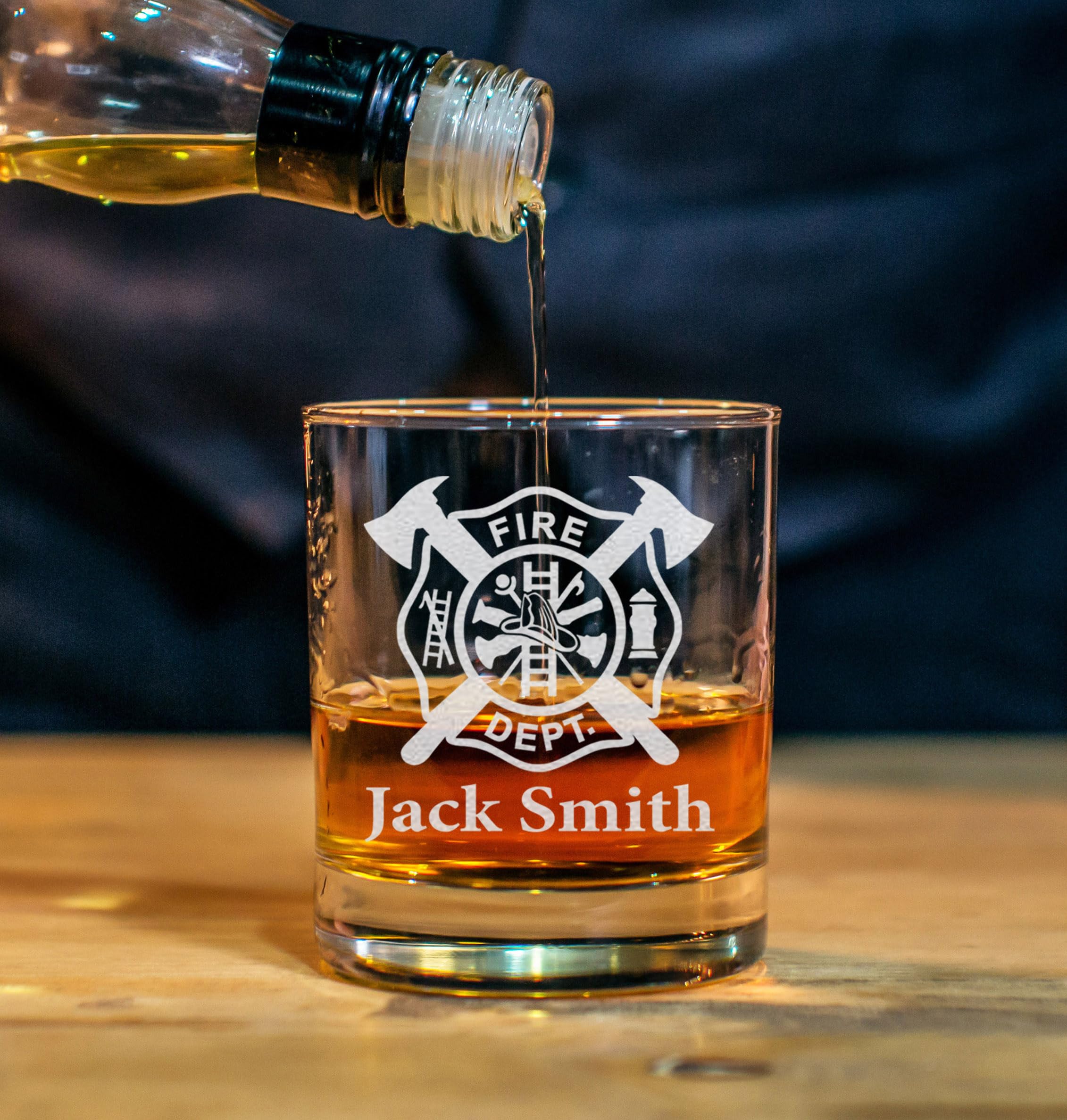 CARVELITA Personalized 11oz Whiskey Glass, Engraved Old Fashion Custom Rack Glass, Firefighter Gift Idea, Personalized For Him, For Christmas, Fathers Day, Birthday, Firefighter Custom