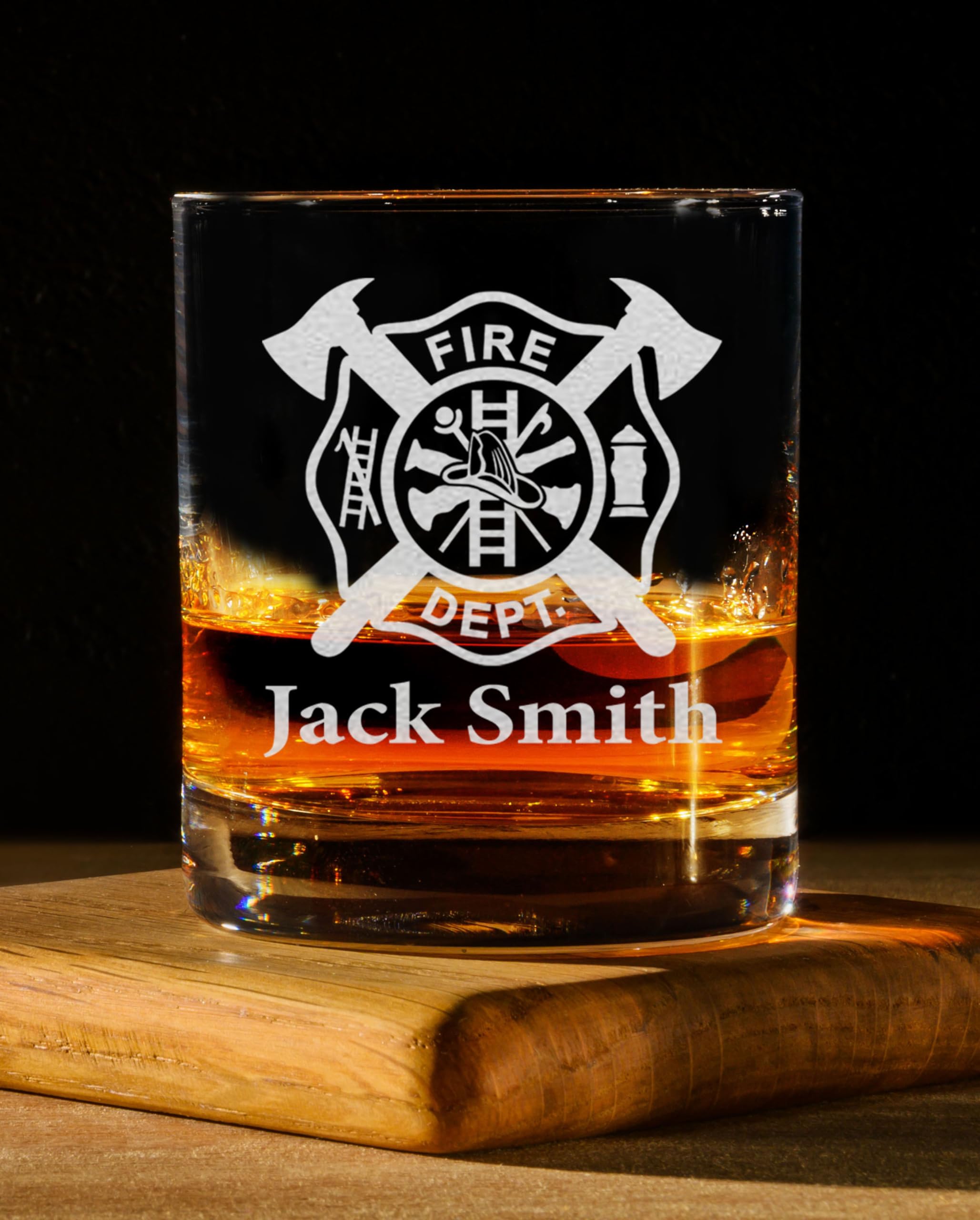 CARVELITA Personalized 11oz Whiskey Glass, Engraved Old Fashion Custom Rack Glass, Firefighter Gift Idea, Personalized For Him, For Christmas, Fathers Day, Birthday, Firefighter Custom