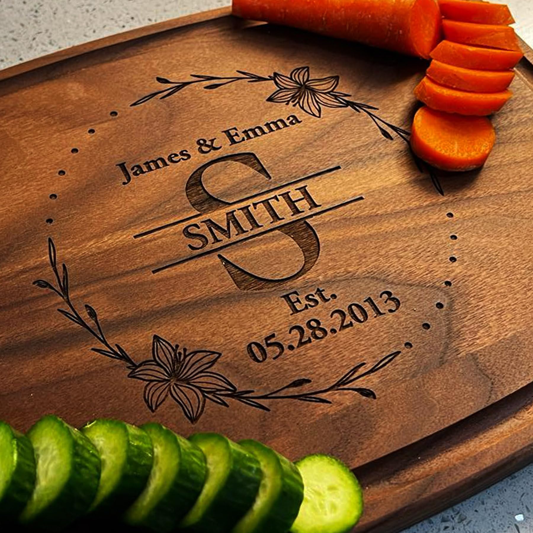Custom Wedding Cutting Board - Personalized Engraved Gift for Couples, Anniversary, Housewarming, or Engagement - Wooden Chopping Board for Bride & Groom - Cherry, Walnut, or Bamboo