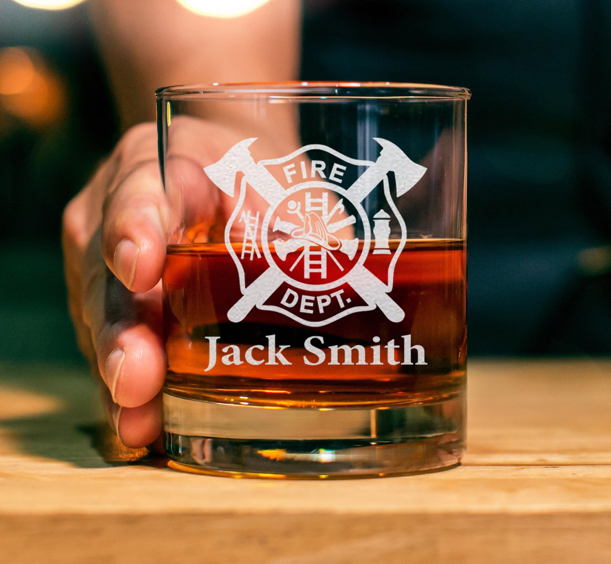 CARVELITA Personalized 11oz Whiskey Glass, Engraved Old Fashion Custom Rack Glass, Firefighter Gift Idea, Personalized For Him, For Christmas, Fathers Day, Birthday, Firefighter Custom
