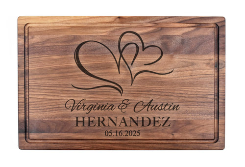 Custom Wedding Cutting Board - Personalized Engraved Gift for Couples, Anniversary, Housewarming, or Engagement - Wooden Chopping Board for Bride & Groom - Cherry, Walnut, or Bamboo