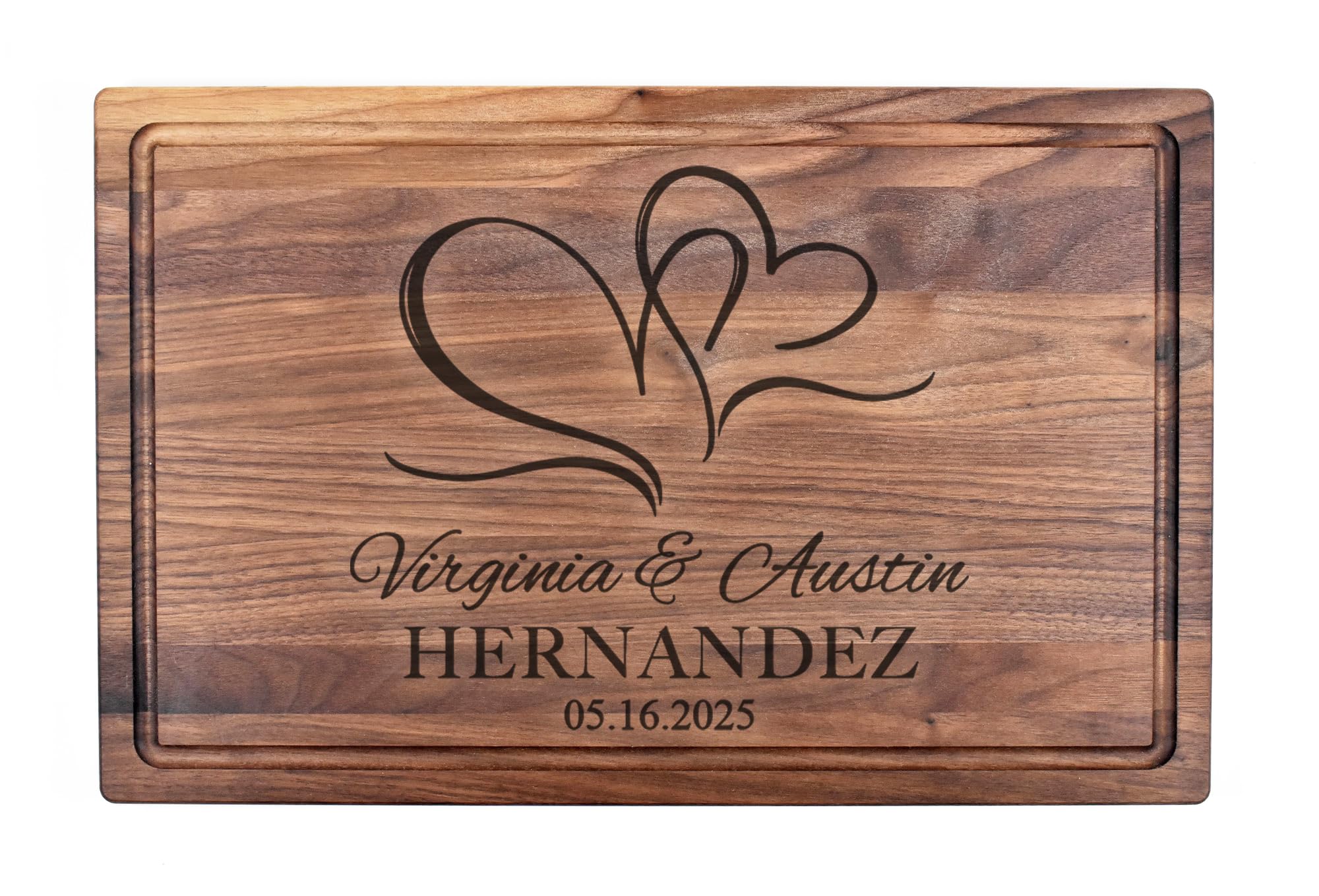 Custom Engraved Cutting Board with Couples’ Names, Family Name and Date – Personalized Walnut, Cherry or Bamboo Charcuterie Board for Weddings, Anniversaries, Housewarming and Christmas