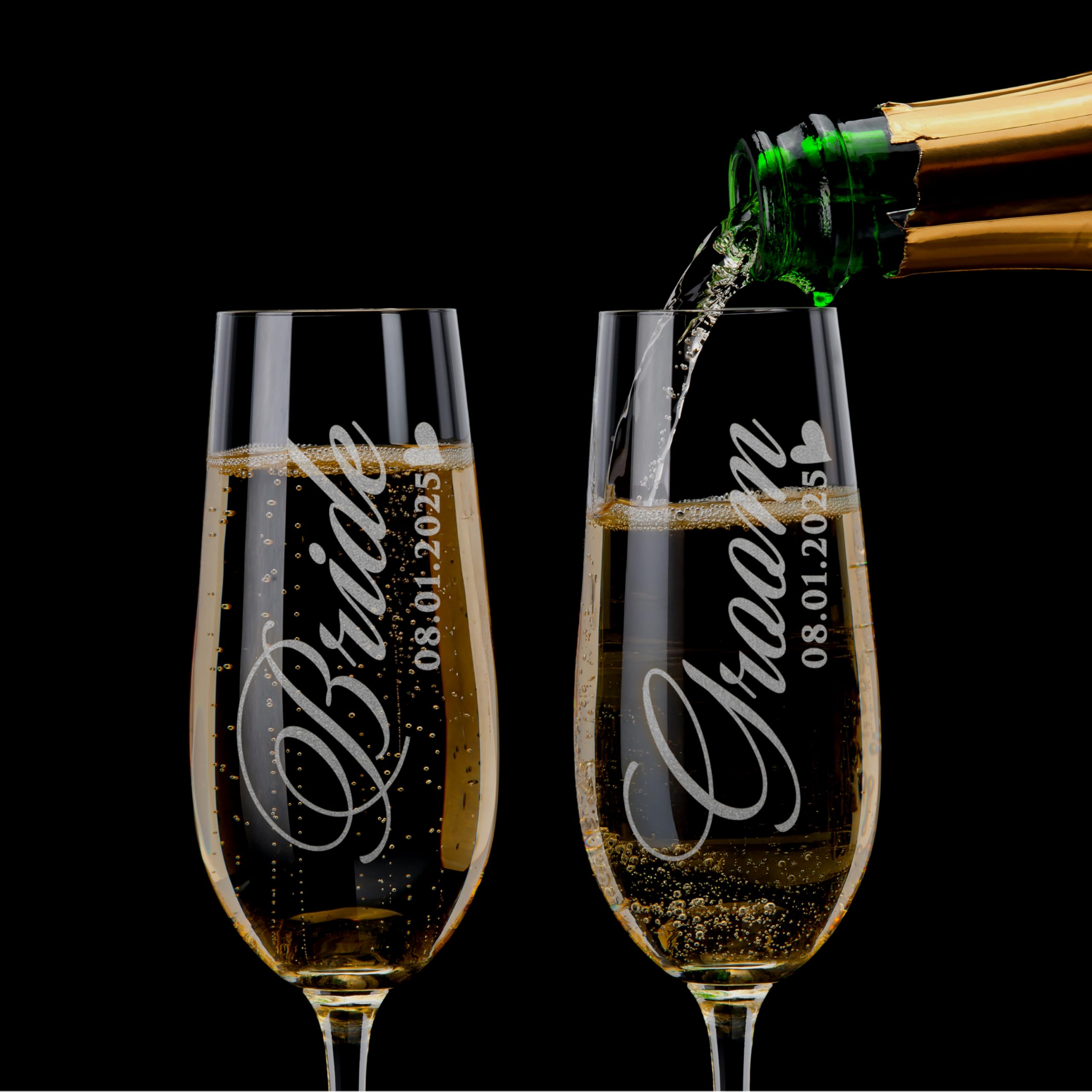 Personalized Bride & Groom Wedding Champagne Flutes, Gifts for Engagement, Custom Mr & Mrs Wine Glasses - Laser Engraved Toasting Glass - Gifts for Couples, Bridal Shower, Anniversary, 2 Glass Options
