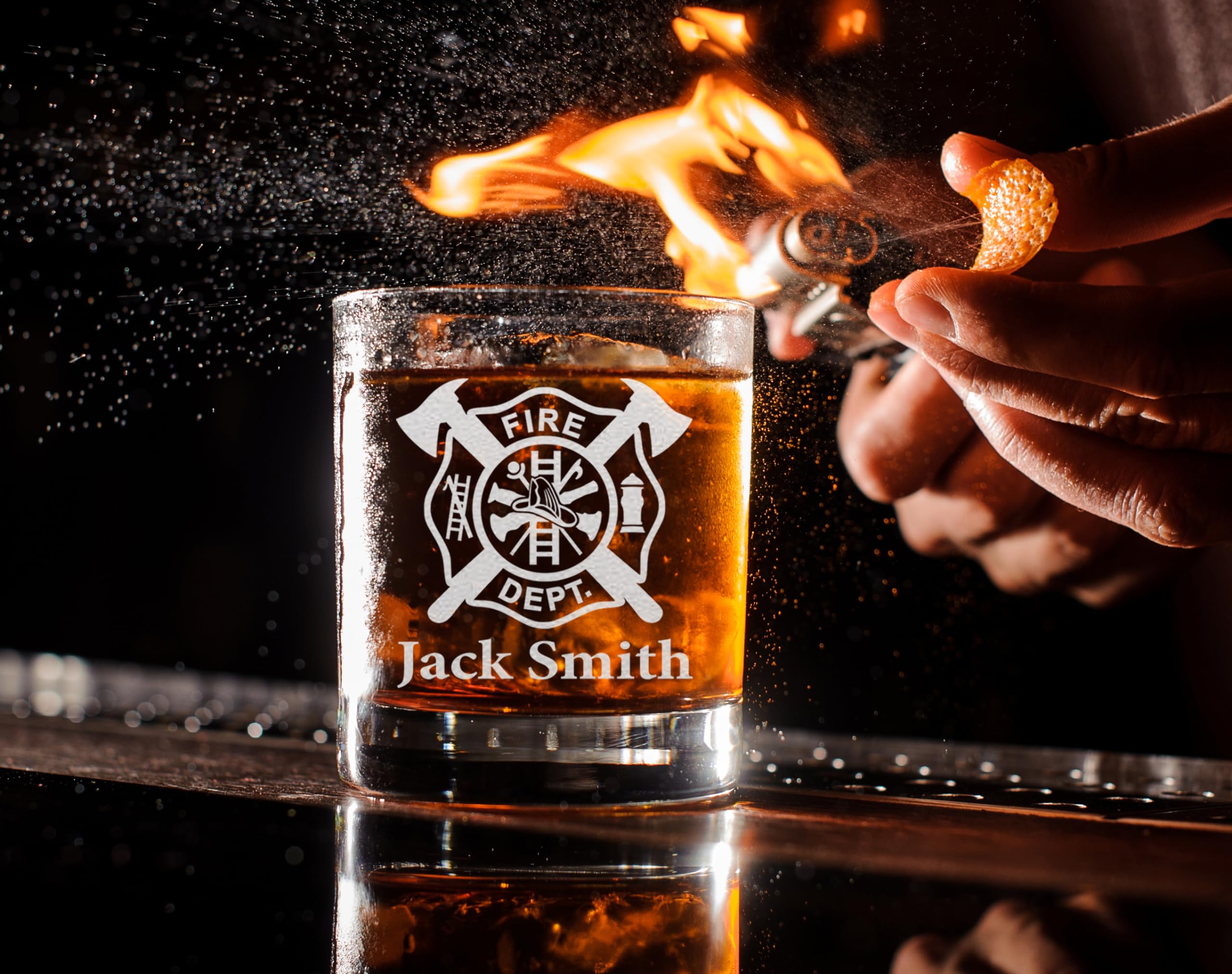 CARVELITA Personalized 11oz Whiskey Glass, Engraved Old Fashion Custom Rack Glass, Firefighter Gift Idea, Personalized For Him, For Christmas, Fathers Day, Birthday, Firefighter Custom