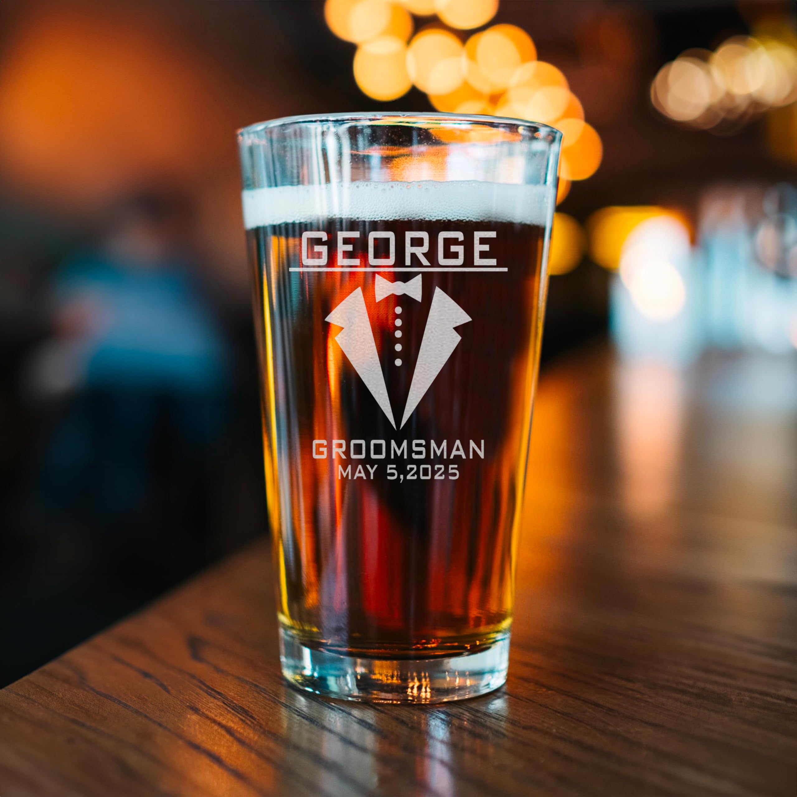 Personalized Pint Glasses For Groomsman Gifts, Best Man, Groom, 11oz Beer Glasses Personalized, Customized Engraved Pint Glasses - Single