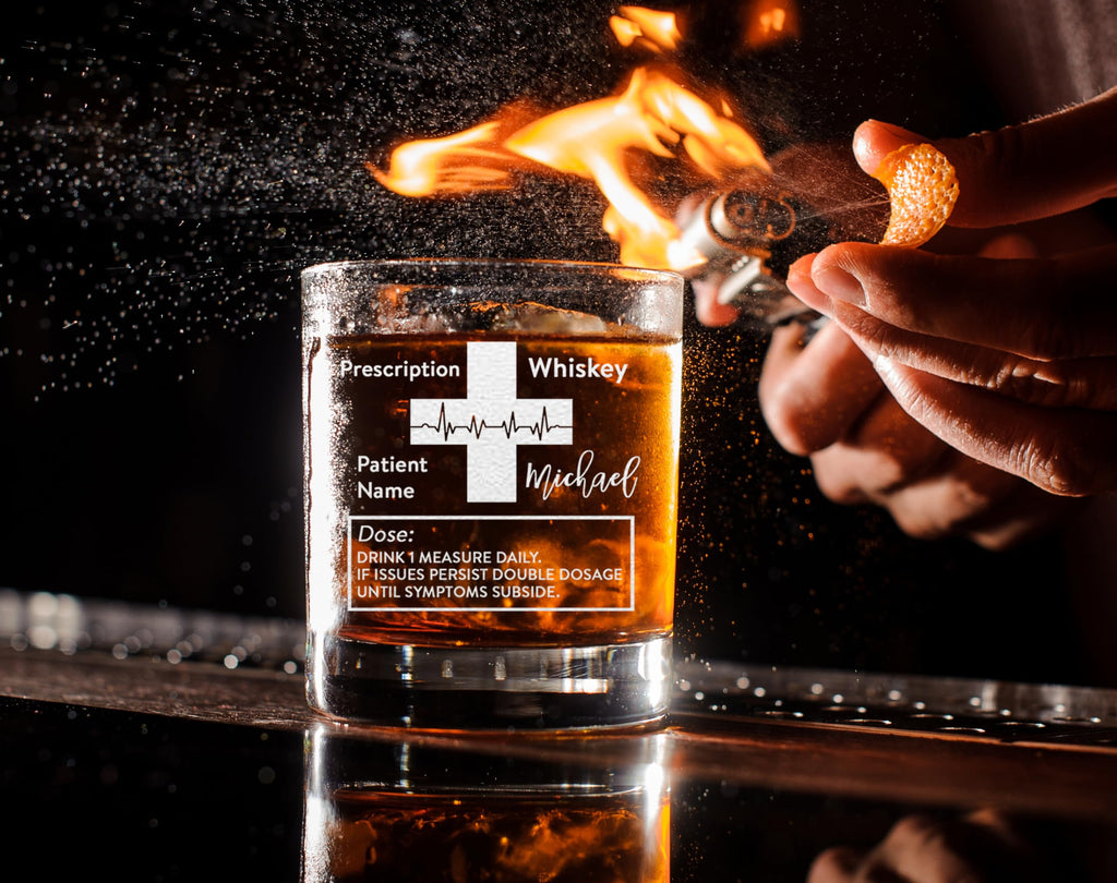 CARVELITA Custom Engraved Prescription Whiskey Glass, Personalized Bourbon Glass Gift for Dad, Groomsmen, Father's Day, Wedding, Christmas, Unique Cocktail Glass for Men, Best Man