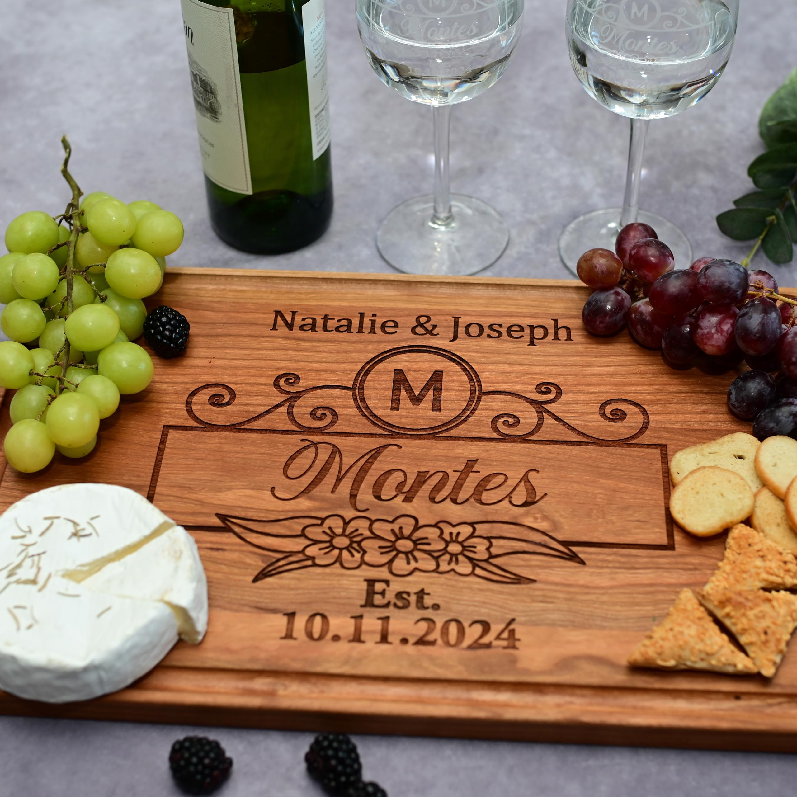 Custom Wedding Cutting Board - Personalized Engraved Gift for Couples, Anniversary, Housewarming, or Engagement - Wooden Chopping Board for Bride & Groom - Cherry, Walnut, or Bamboo