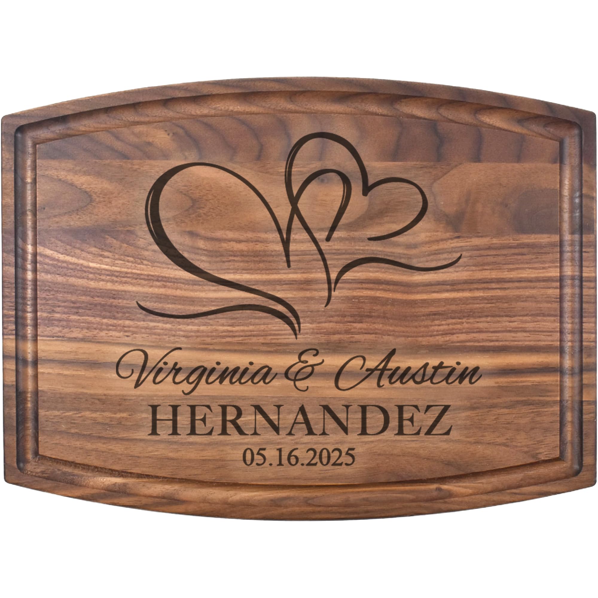 Custom Engraved Cutting Board with Couples’ Names, Family Name and Date – Personalized Walnut, Cherry or Bamboo Charcuterie Board for Weddings, Anniversaries, Housewarming and Christmas