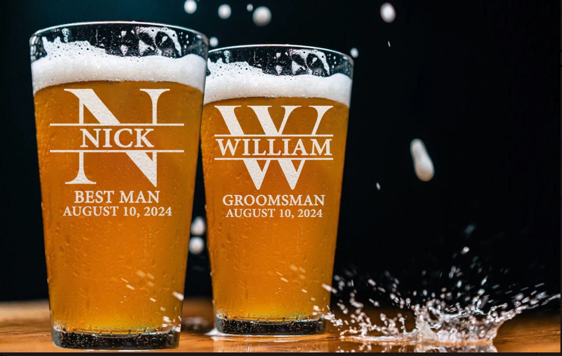 Engraved Groomsman Beer Glass, Personalized Best Man Gift, 16oz Pint Glass