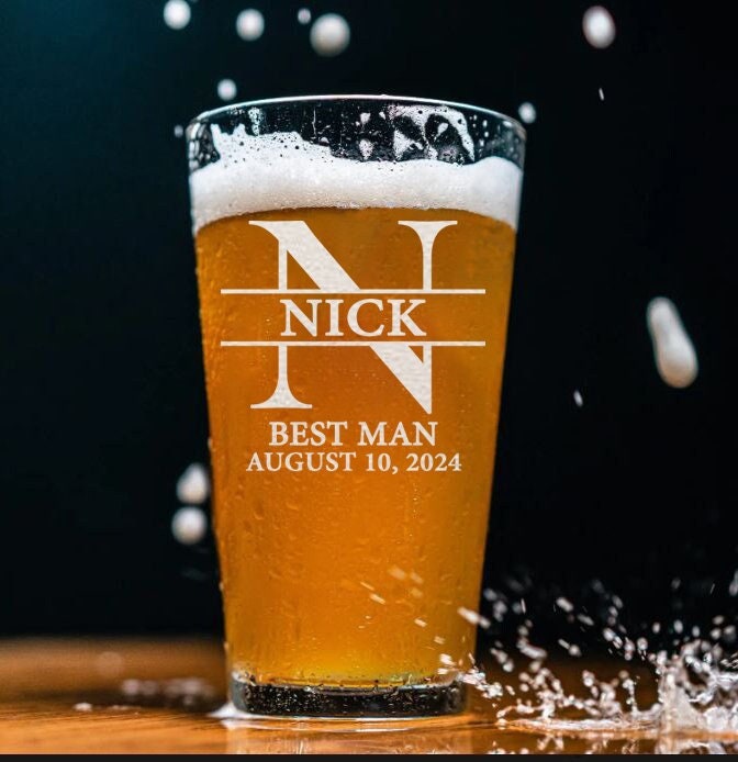 Engraved Groomsman Beer Glass, Personalized Best Man Gift, 16oz Pint Glass