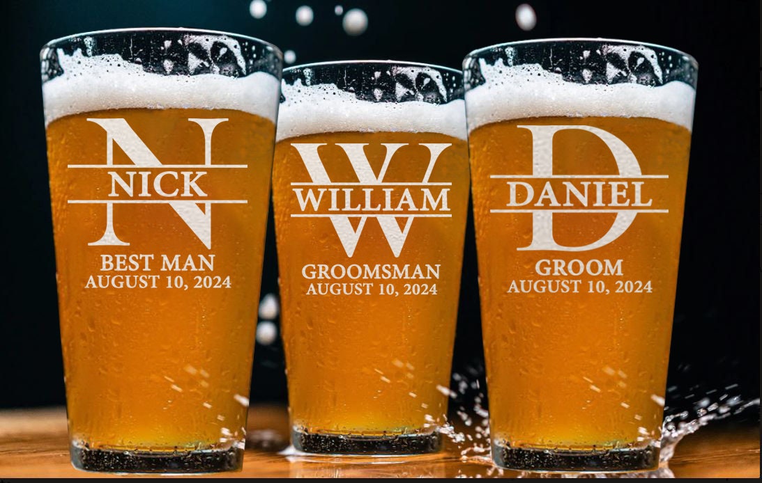 Engraved Groomsman Beer Glass, Personalized Best Man Gift, 16oz Pint Glass