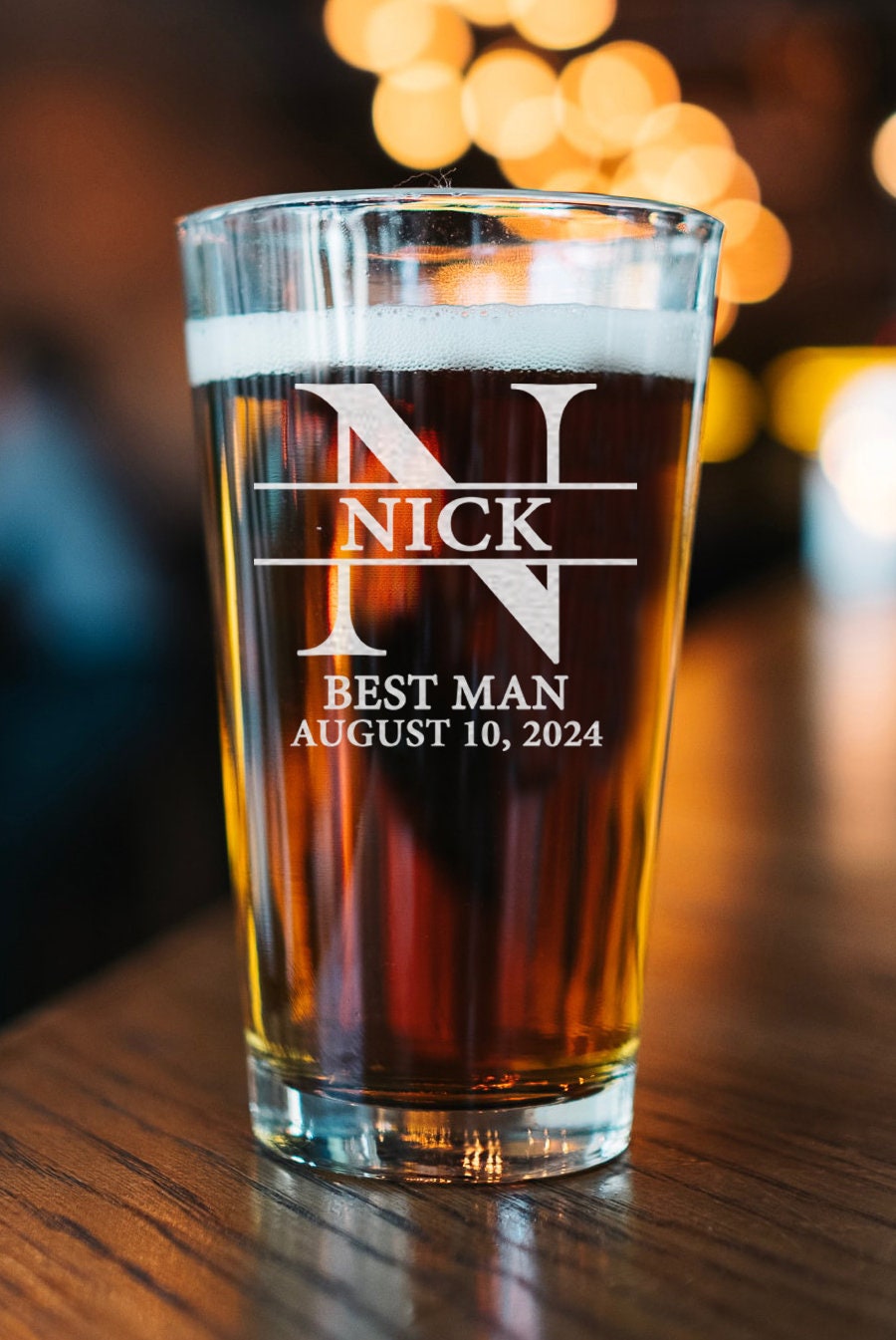 Engraved Groomsman Beer Glass, Personalized Best Man Gift, 16oz Pint Glass