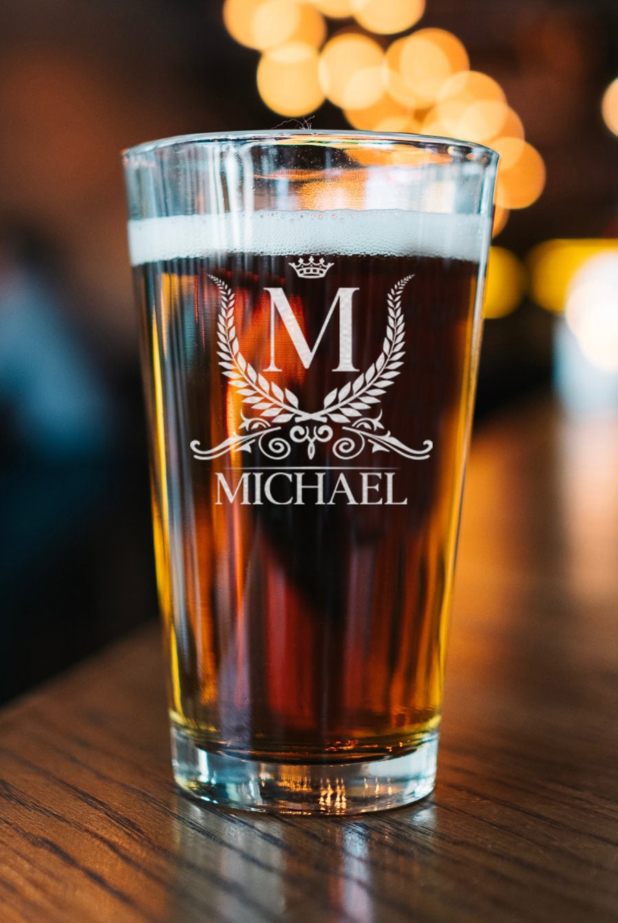 Personalized Beer Glass, Engraved Monogram Pint Glass, Groomsmen Gift