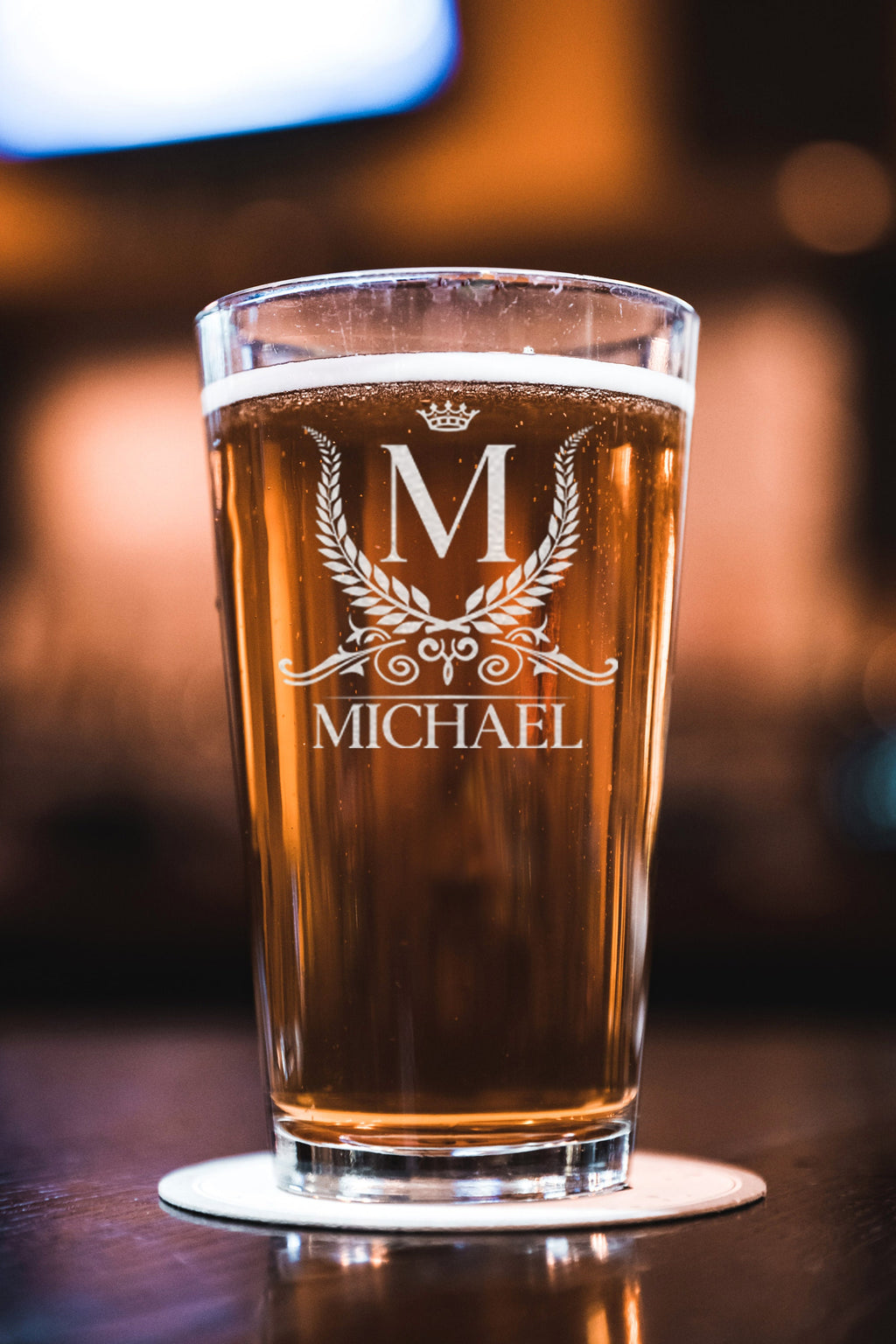 Personalized Beer Glass, Engraved Monogram Pint Glass, Groomsmen Gift