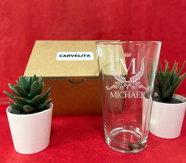Personalized Beer Glass, Engraved Monogram Pint Glass, Groomsmen Gift