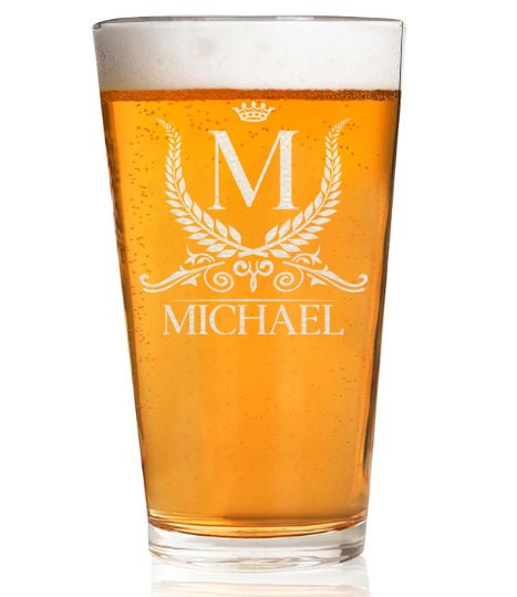 Personalized Beer Glass, Engraved Monogram Pint Glass, Groomsmen Gift