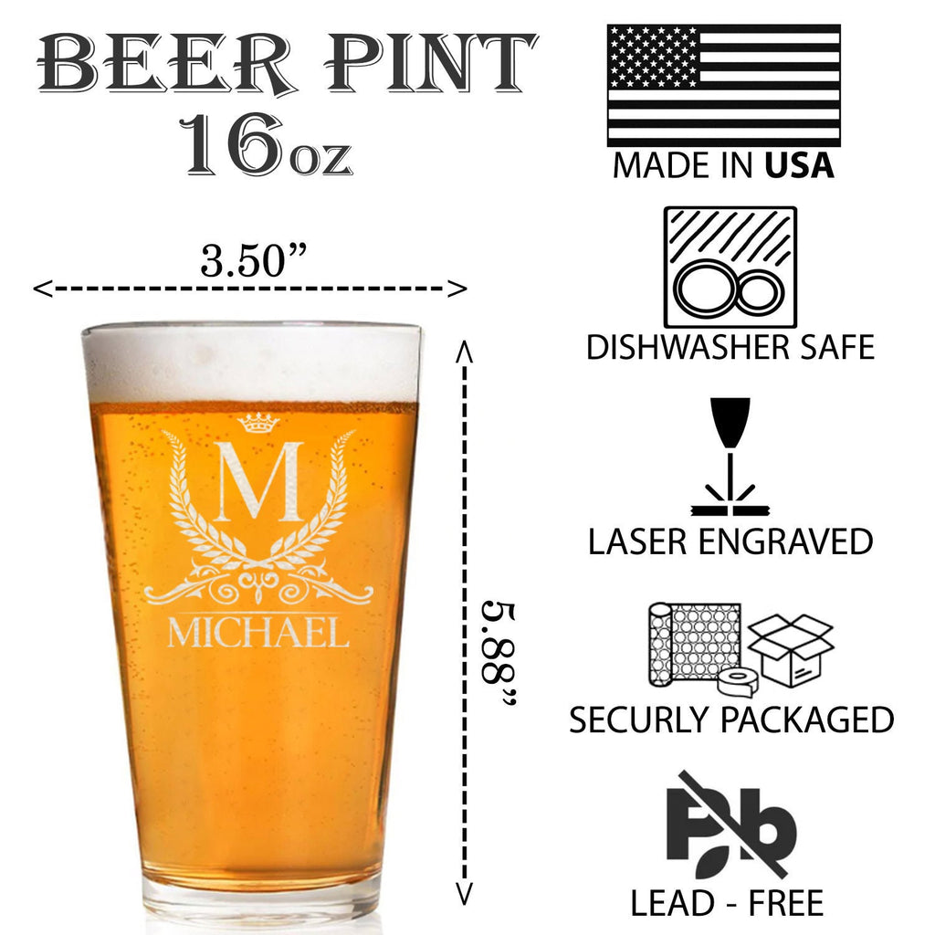 Personalized Beer Glass, Engraved Monogram Pint Glass, Groomsmen Gift