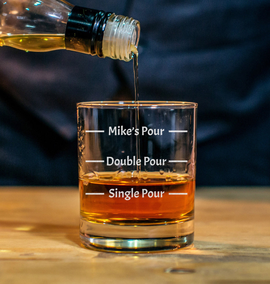 Personalized Funny Whiskey Glass, Engraved Pour Line, Custom Gift