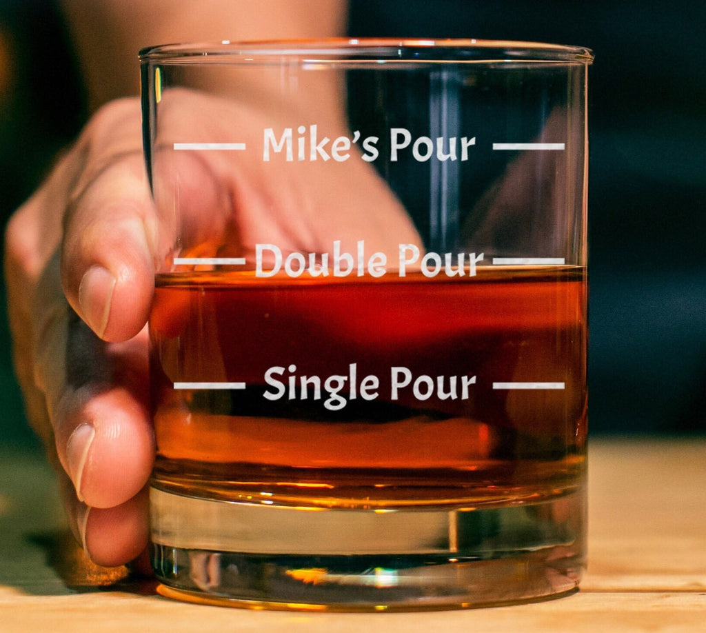 Personalized Funny Whiskey Glass, Engraved Pour Line, Custom Gift