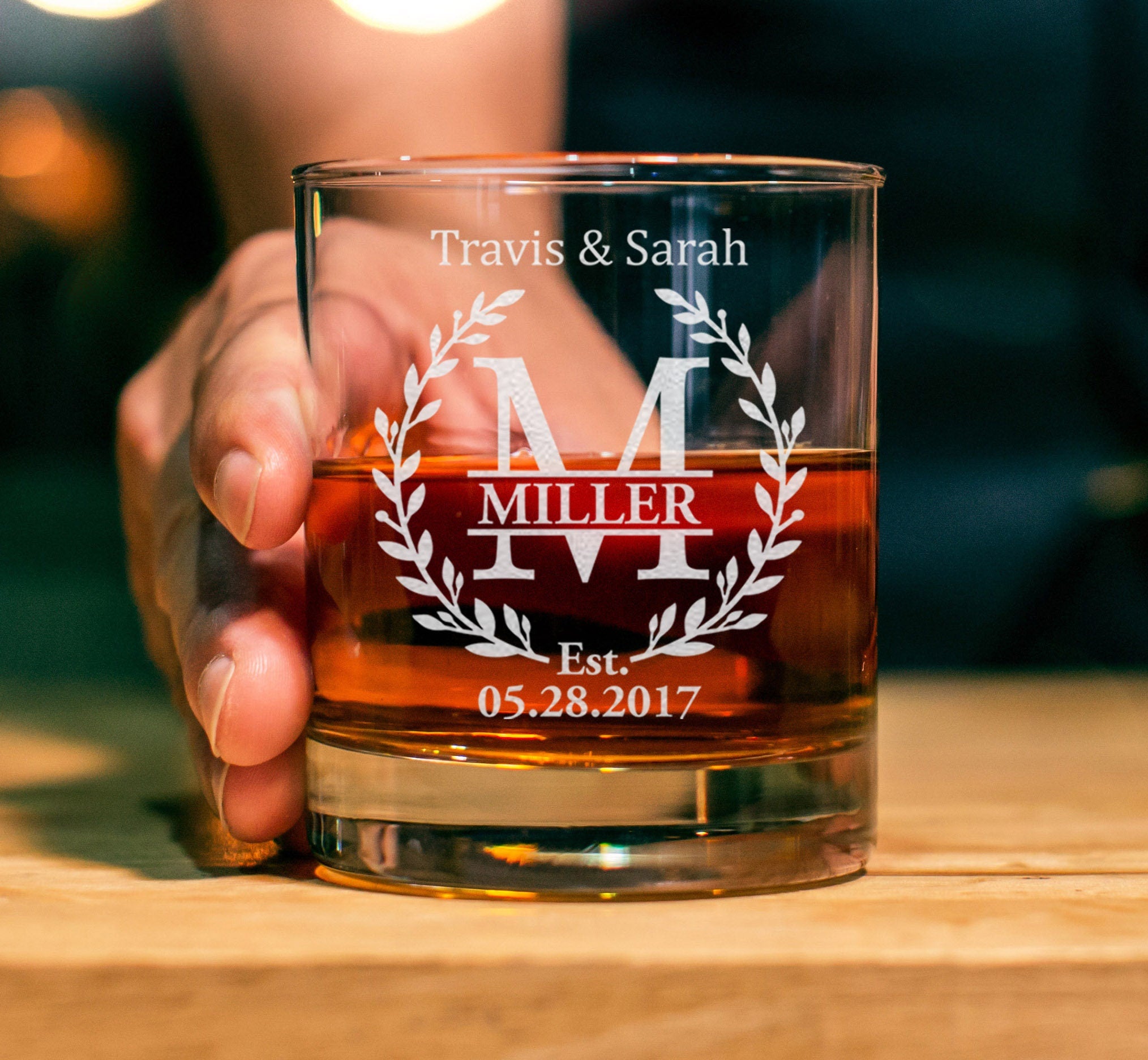 Custom Engraved Whiskey and Wine Glass Gift Set - Couple, Engagement Gifts - Custom Christmas Gifts Engaged Couples Names and Date Glass Set