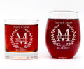 Custom Engraved Whiskey and Wine Glass Gift Set - Couple, Engagement Gifts - Custom Christmas Gifts Engaged Couples Names and Date Glass Set