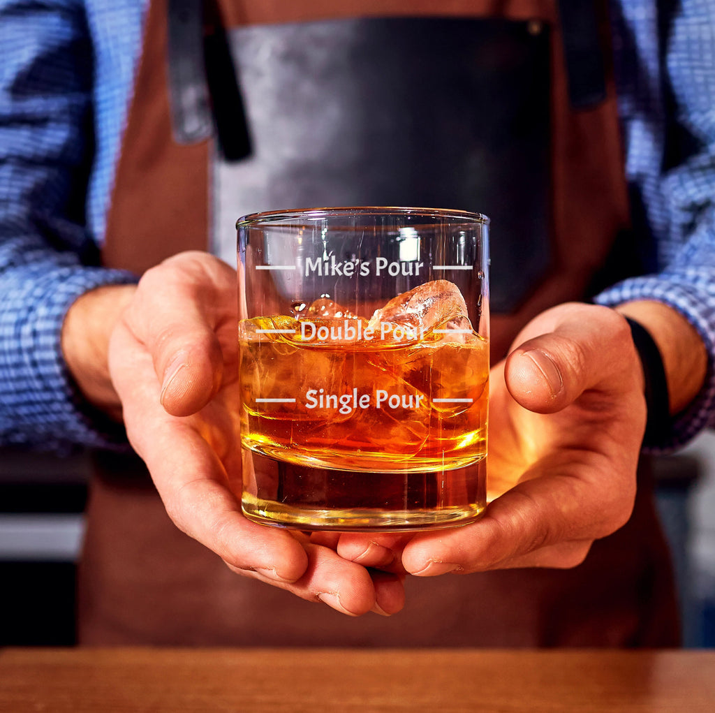 Personalized Funny Whiskey Glass, Engraved Pour Line, Custom Gift