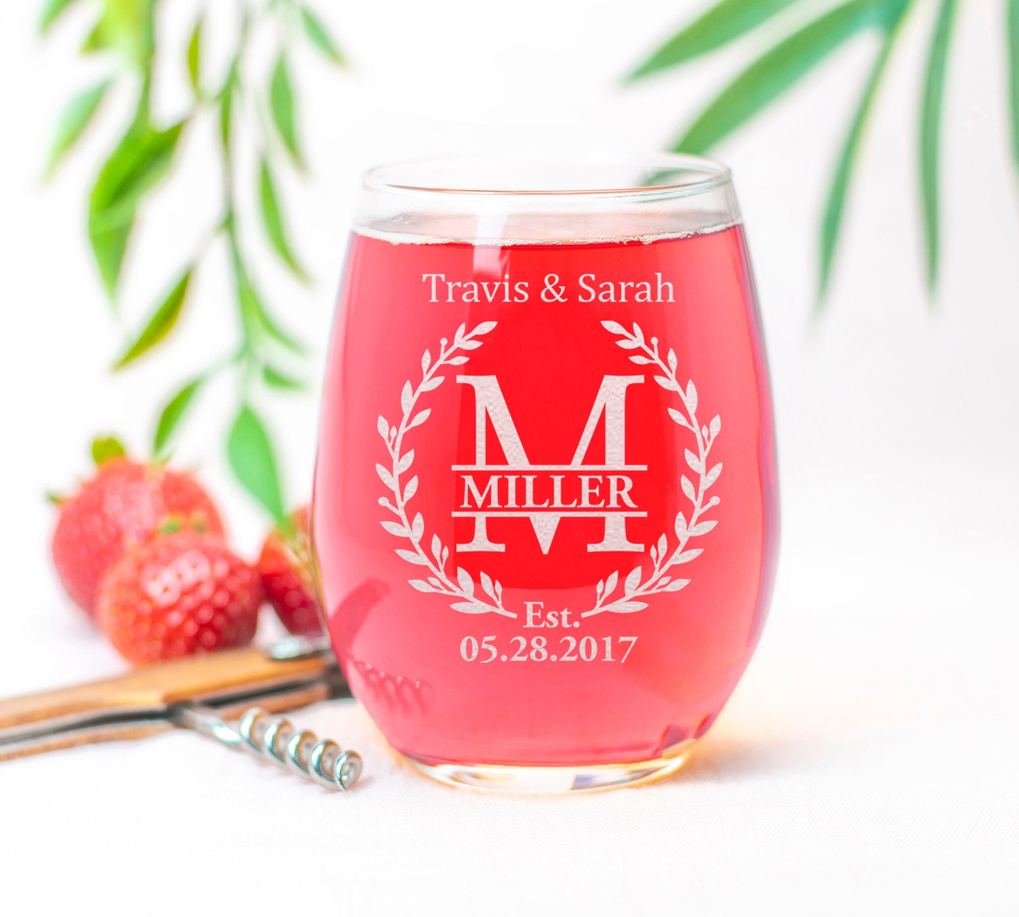 Custom Engraved Whiskey and Wine Glass Gift Set - Couple, Engagement Gifts - Custom Christmas Gifts Engaged Couples Names and Date Glass Set