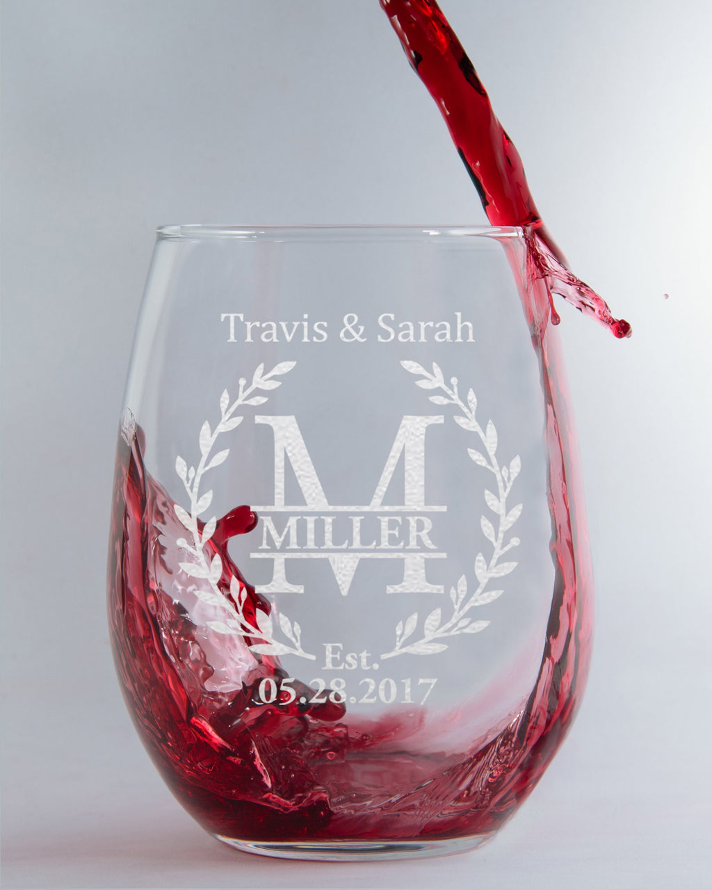 Custom Engraved Whiskey and Wine Glass Gift Set - Couple, Engagement Gifts - Custom Christmas Gifts Engaged Couples Names and Date Glass Set