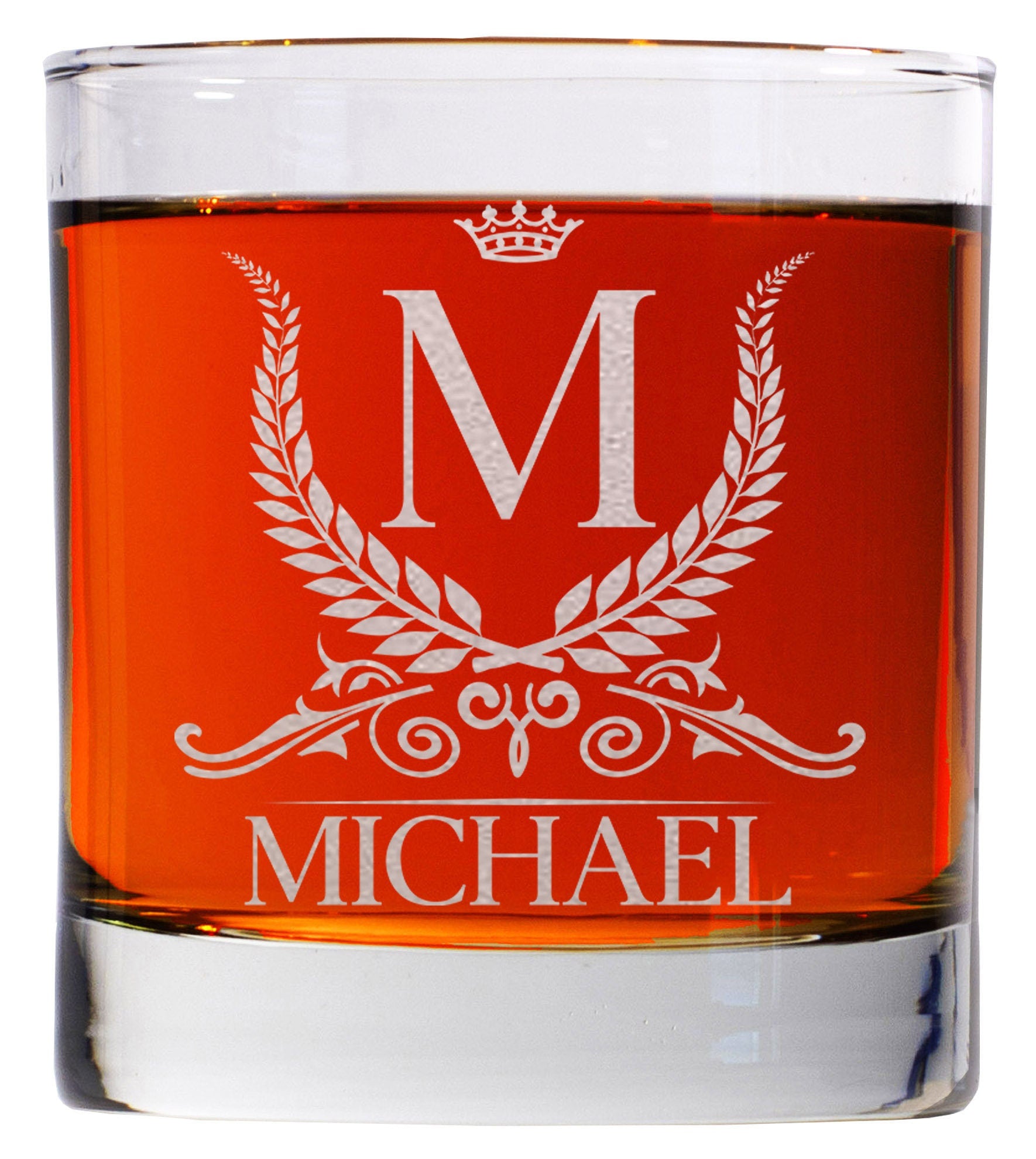 Custom Etched Whiskey Glass, Personalized Monogram Rocks Glass