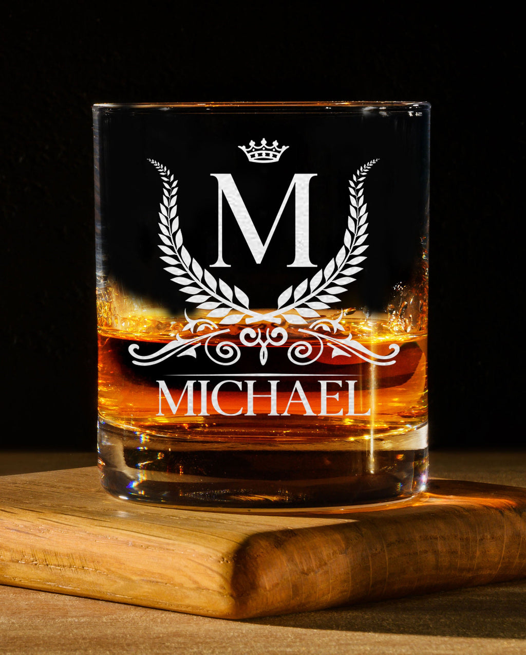 Custom Etched Whiskey Glass, Personalized Monogram Rocks Glass
