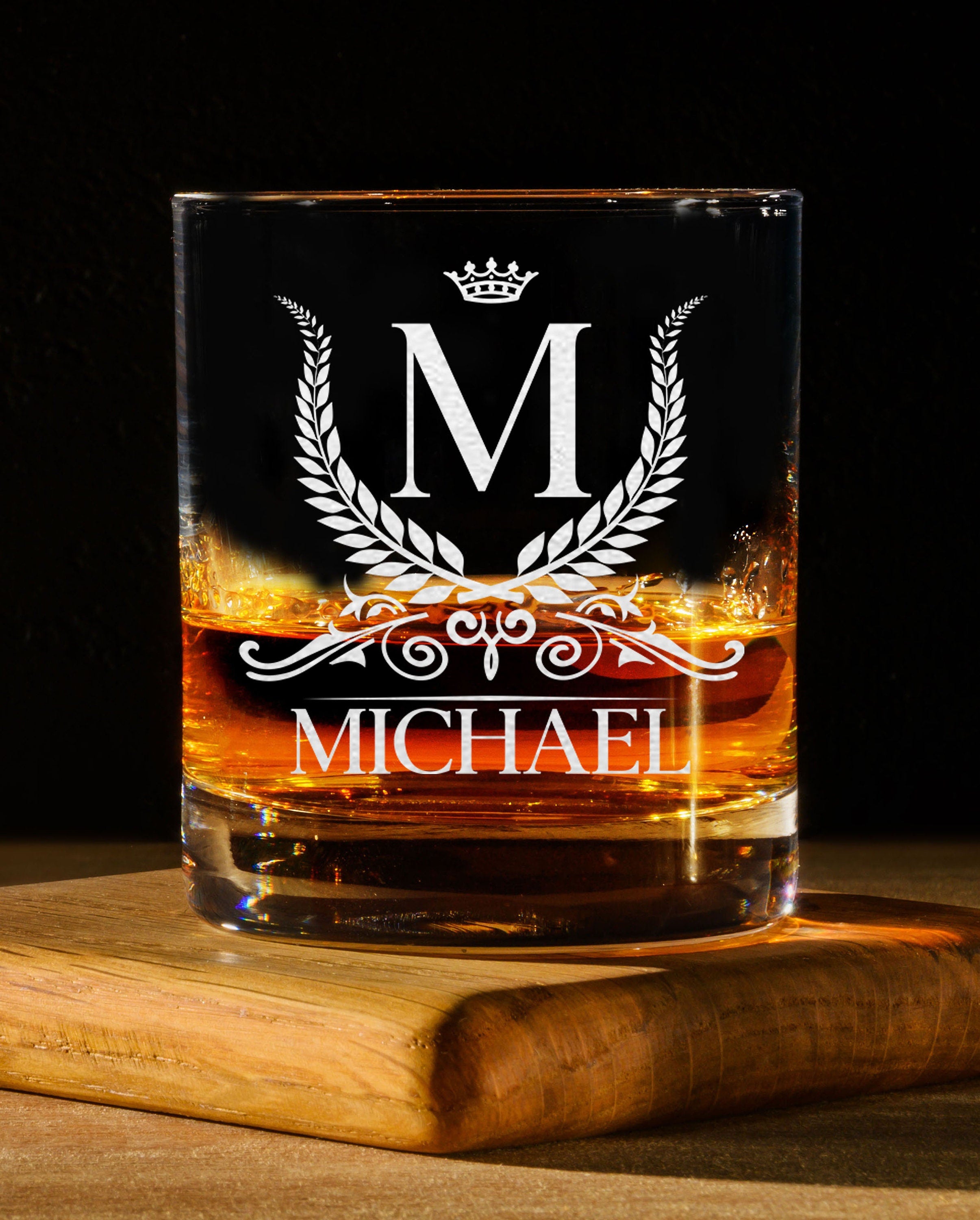 Custom Etched Whiskey Glass, Personalized Monogram Rocks Glass