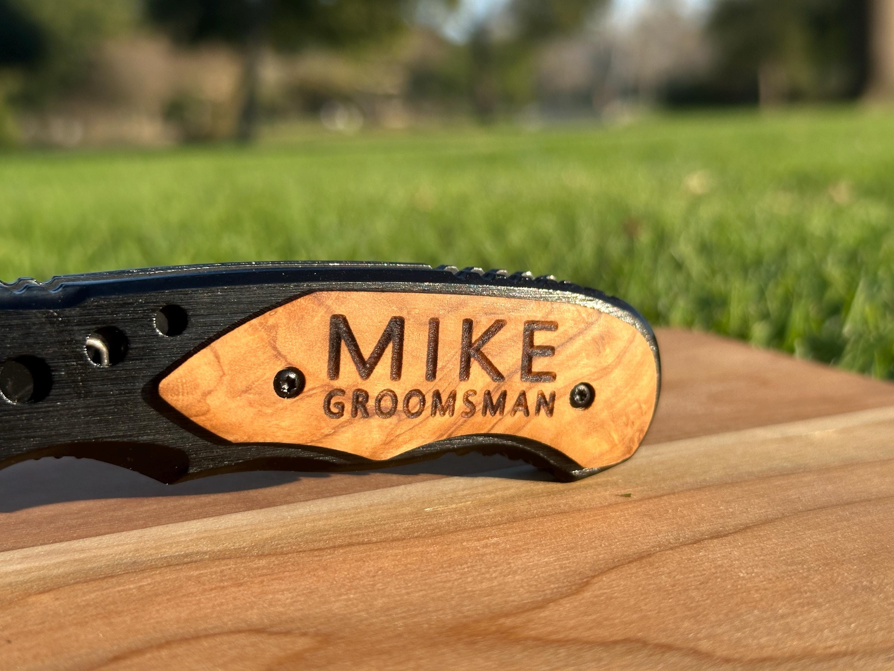 Engraved Wooden Handle Pocket Knife, Personalized Tactical Folding Knife, Father's Day, Wedding, Groomsman