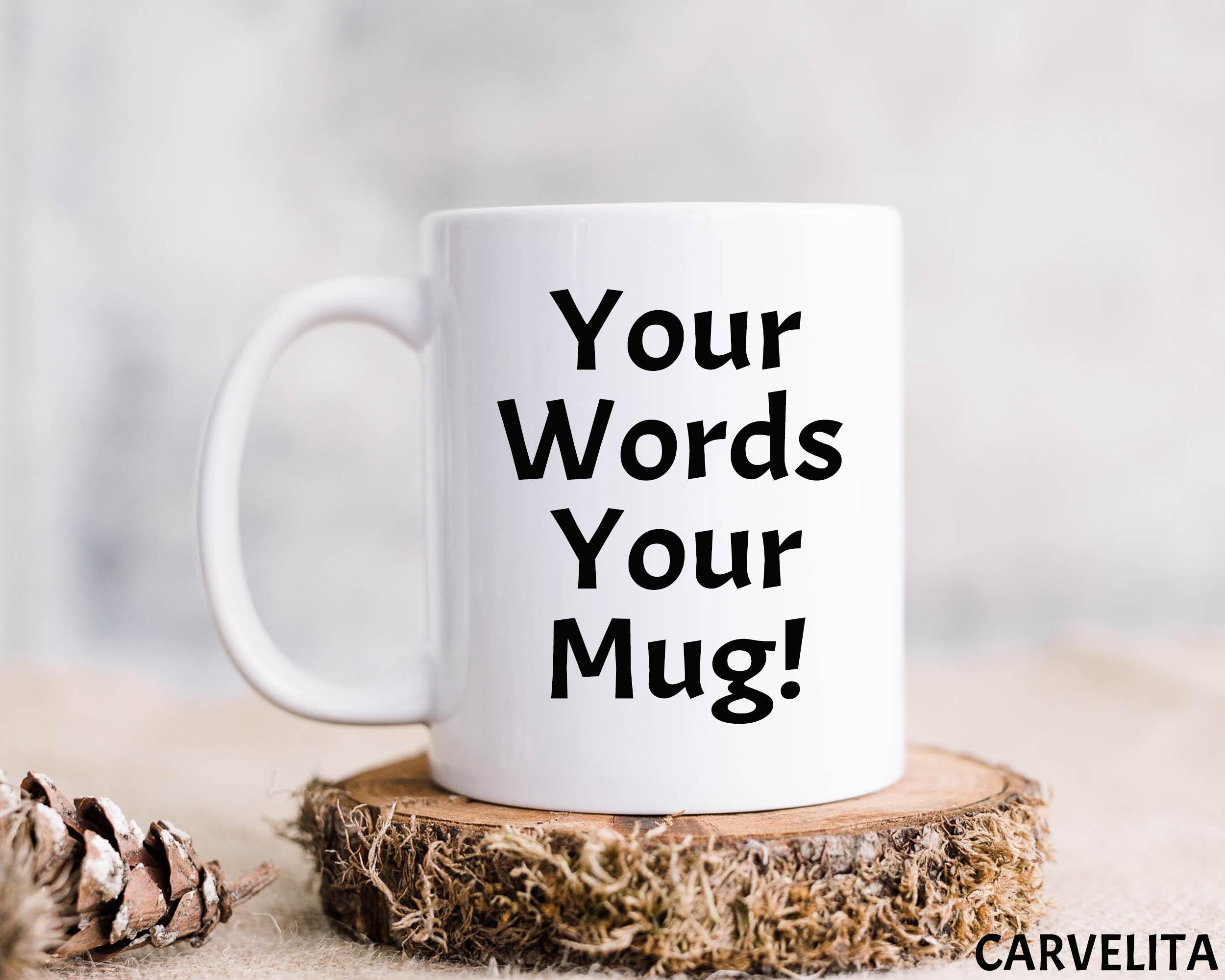 Custom Text Coffee Mug, Personalized Gift, Black Handle Option