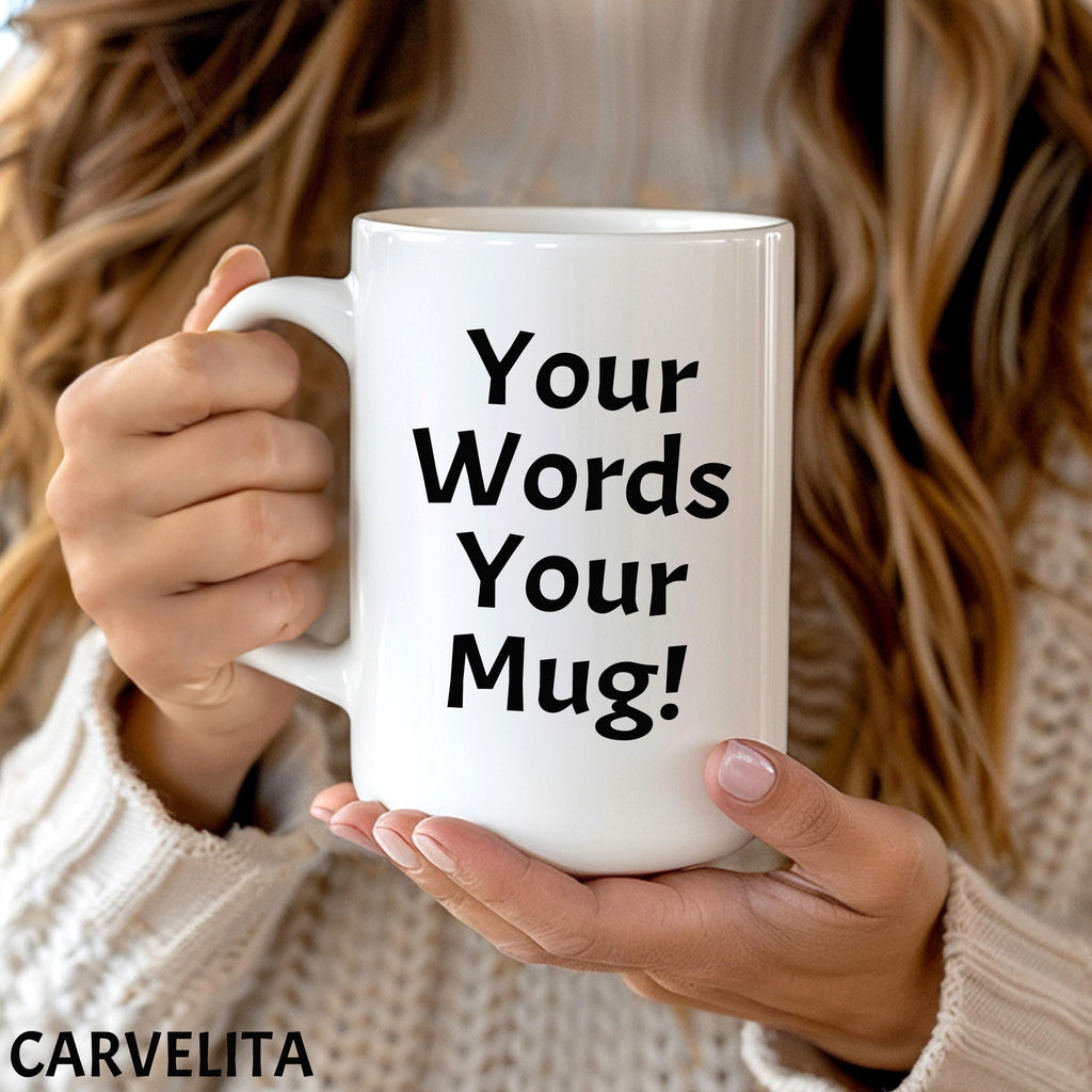 Custom Text Coffee Mug, Personalized Gift, Black Handle Option