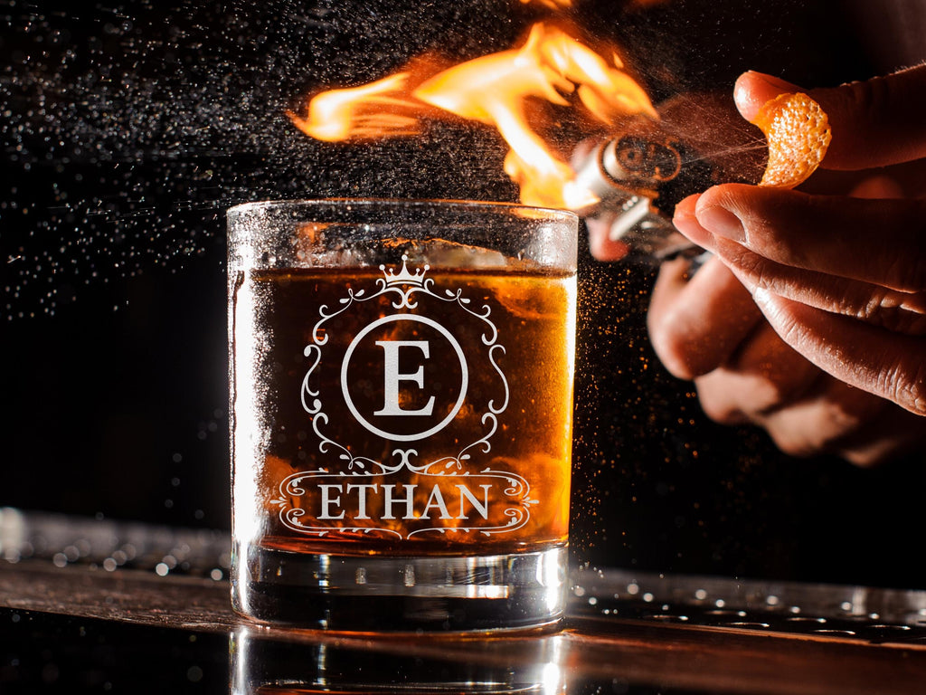 Personalized Whiskey Glass, Engraved Monogram Gift for Dad