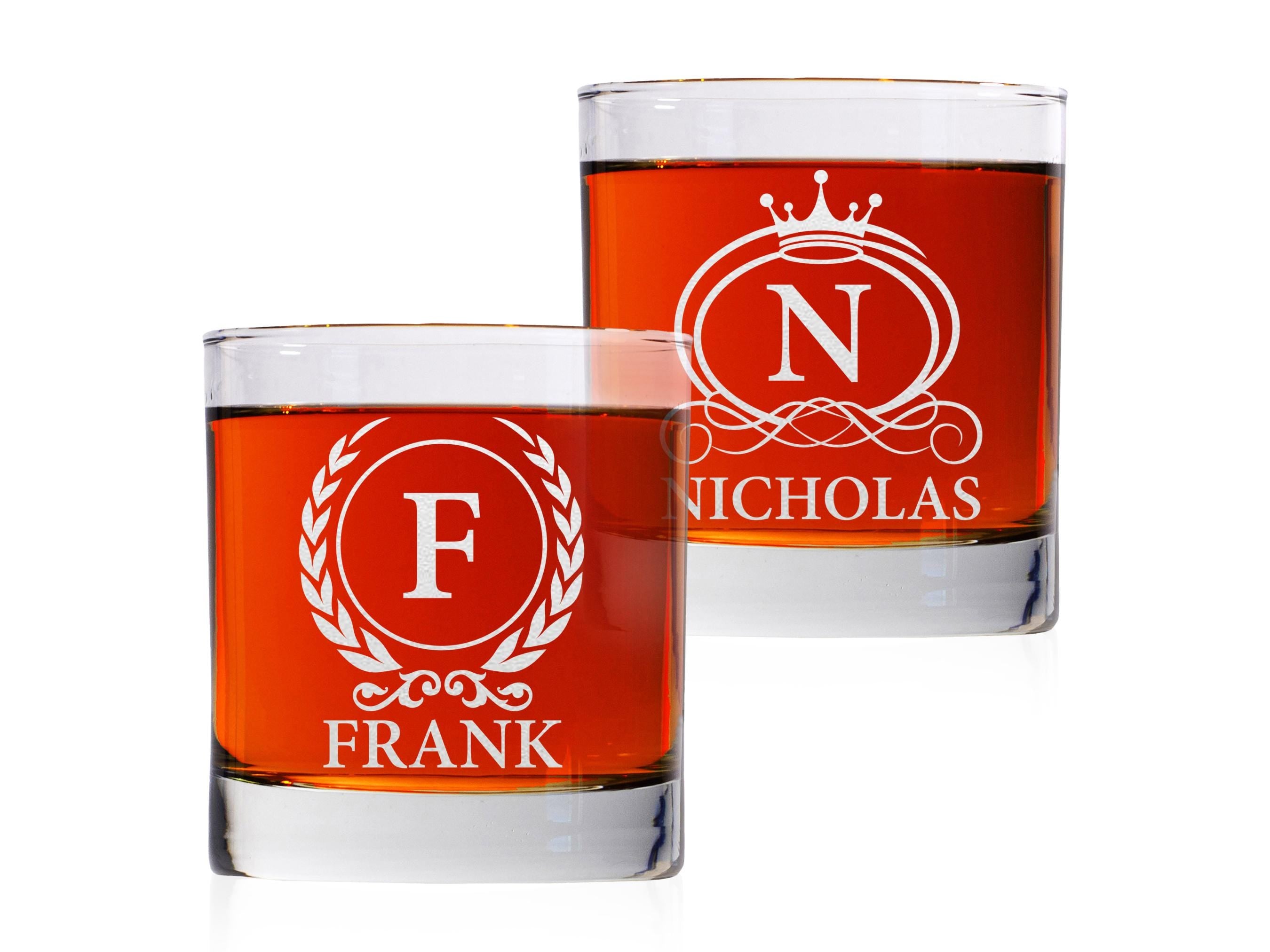 Personalized Whiskey Glass, Engraved Monogram Gift for Dad