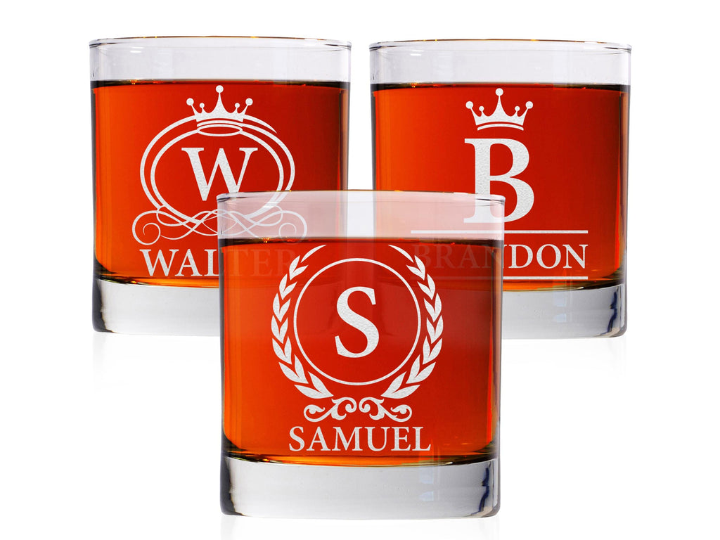 Personalized Whiskey Glass, Engraved Monogram Gift for Dad